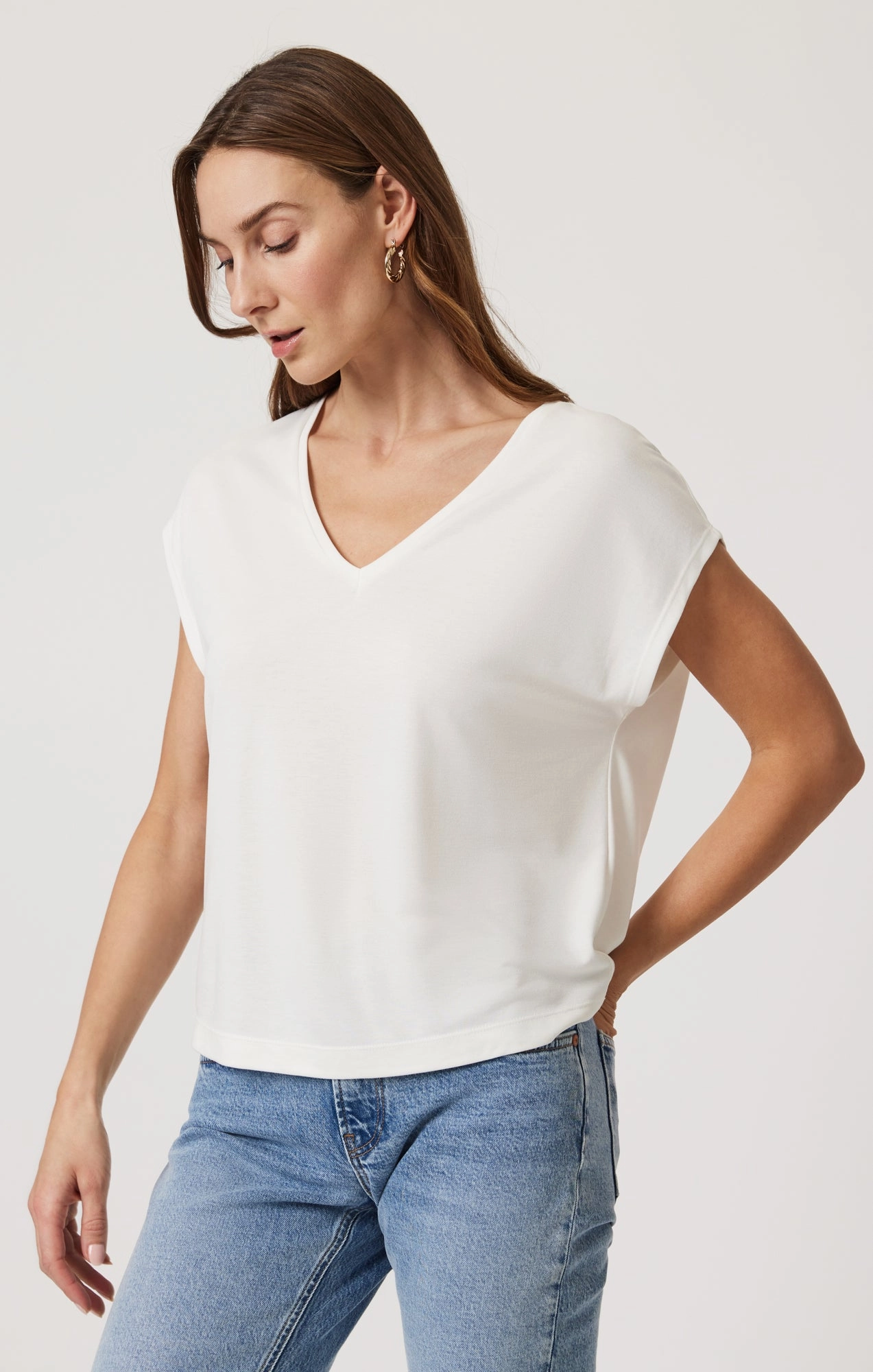 LUXE TOUCH TENCEL? V-NECK T-SHIRT IN ANTIQUE Ultra Soft Blend Simple Comfort Wear