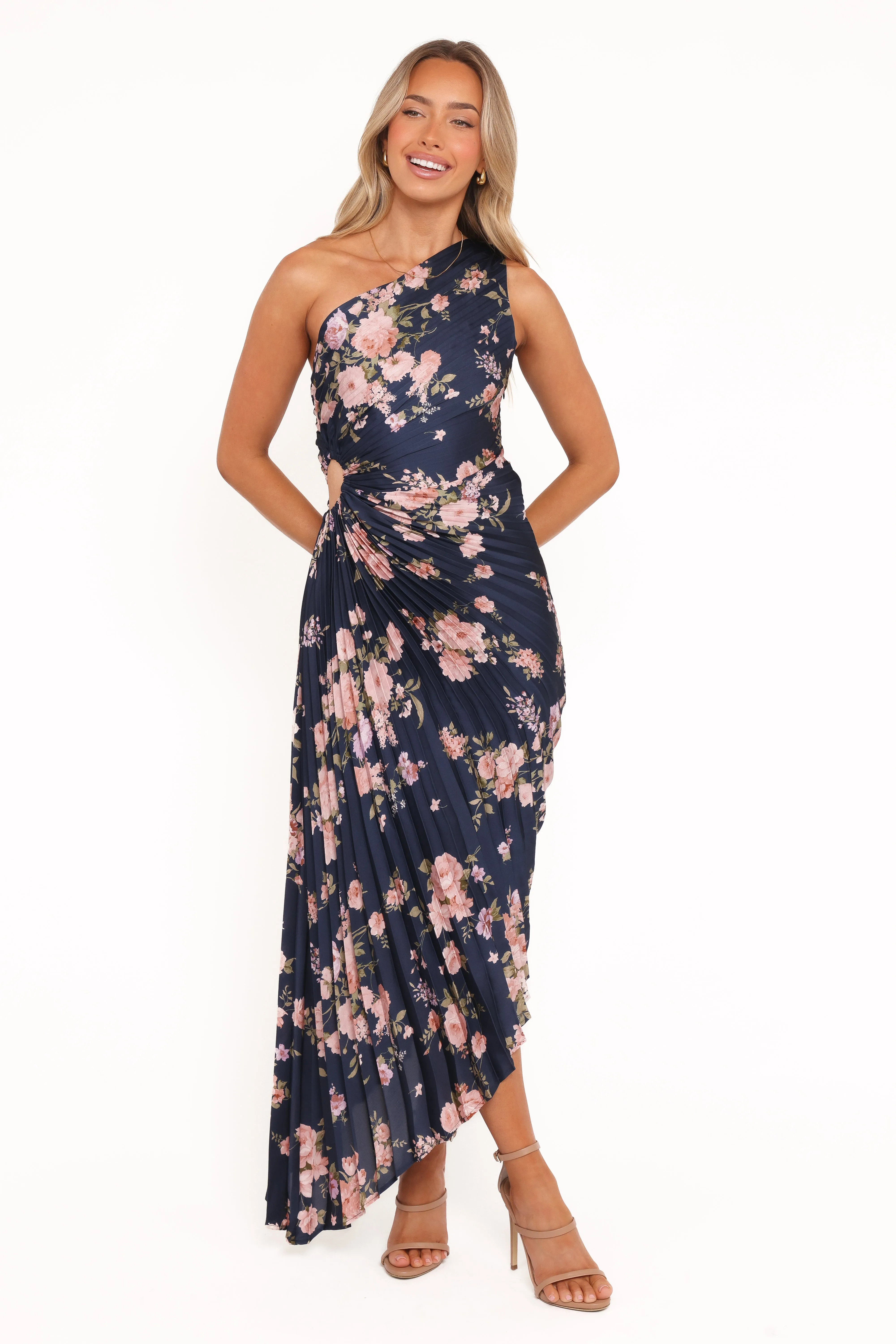 Statement Look Gentle Aesthetic Kleo One Shoulder Maxi Dress - Navy Floral