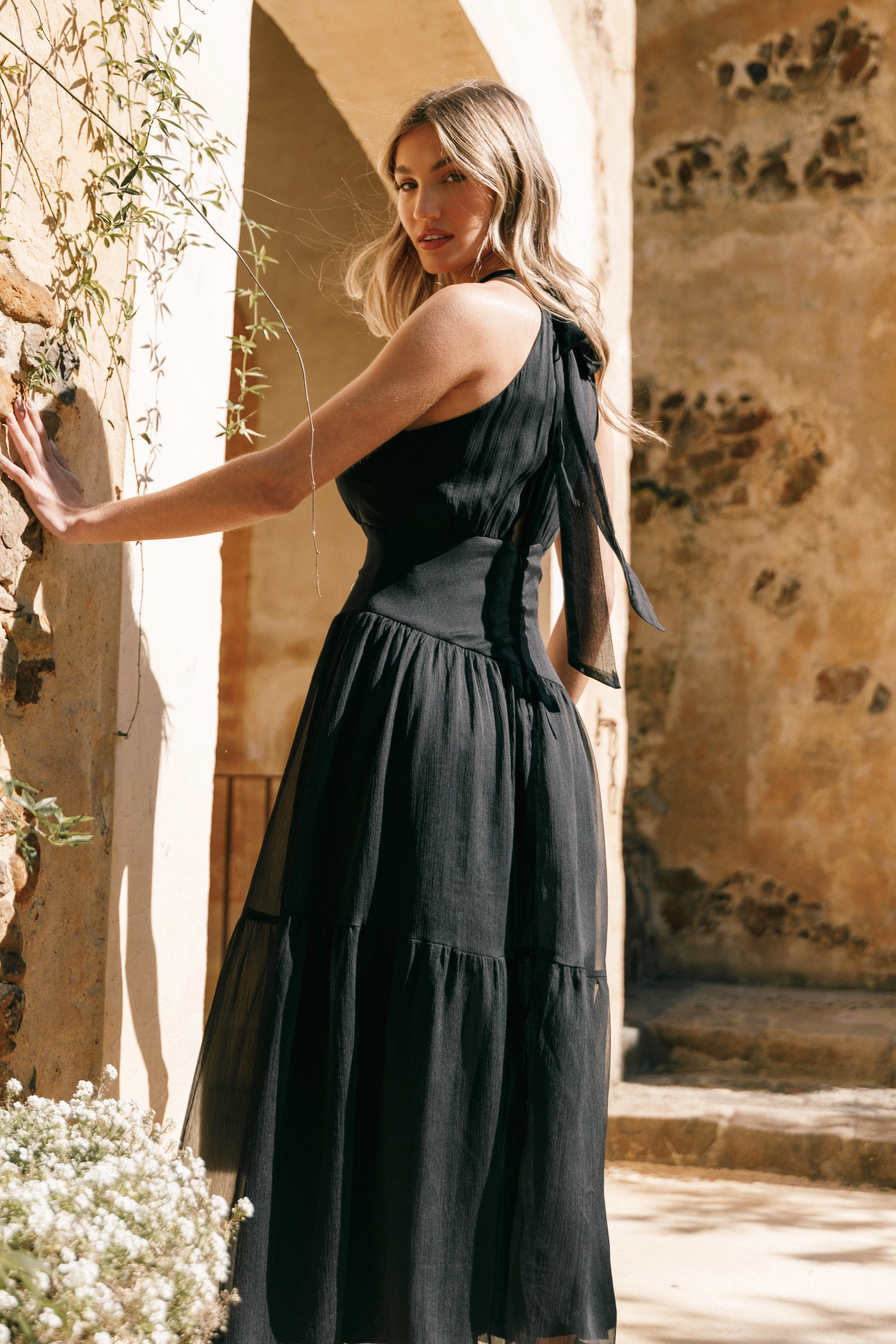 Eden Maxi Dress - Black Tulle-Overlay Breathable fabric