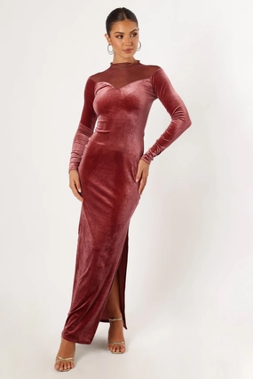 Jessica Long Sleeve Maxi Dress - Mauve Metallic Finish Petite Chic