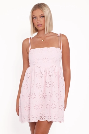 Lynne Mini Dress - Pink Broderie Raglan-Sleeve