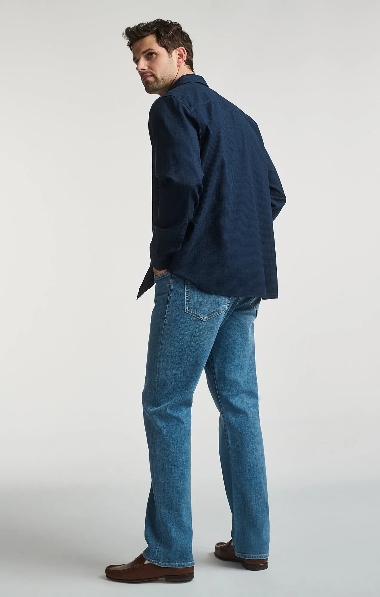 LONG SLEEVE BUTTON-UP SHIRT IN BLACK IRIS Statement Maker