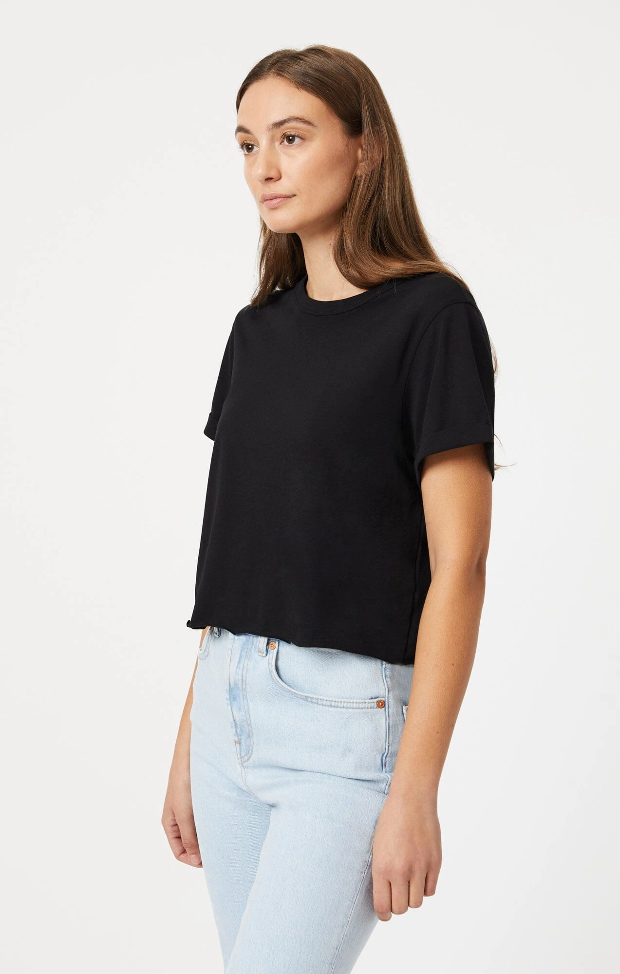Fade Resistant Coating Chic Design CROPPED T-SHIRT IN BLACK