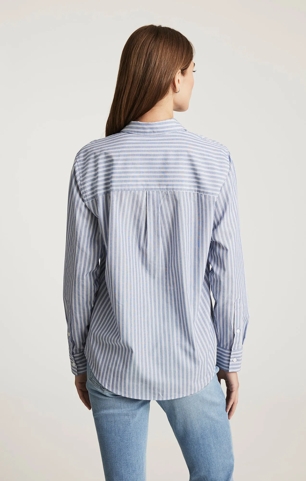 Casual Friday Modern Appeal LONG SLEEVE BUTTON-UP SHIRT IN INDIGO BLUE STRIPE