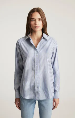 Snag Free Surface Casual Look LONG SLEEVE BUTTON-UP SHIRT IN INDIGO BLUE STRIPE