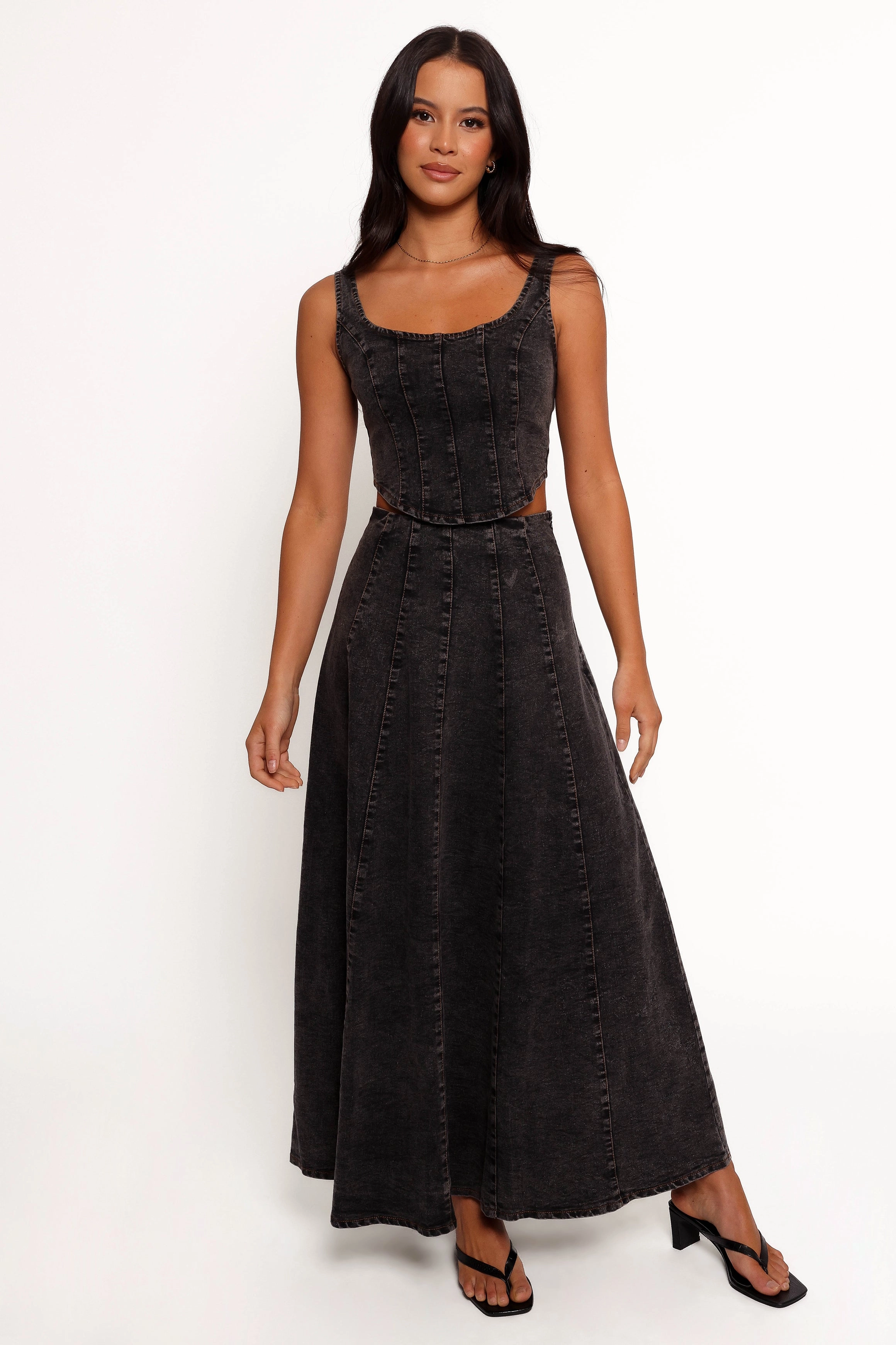 Tear Resistant Material Denim style Mara Midi Skirt - Black