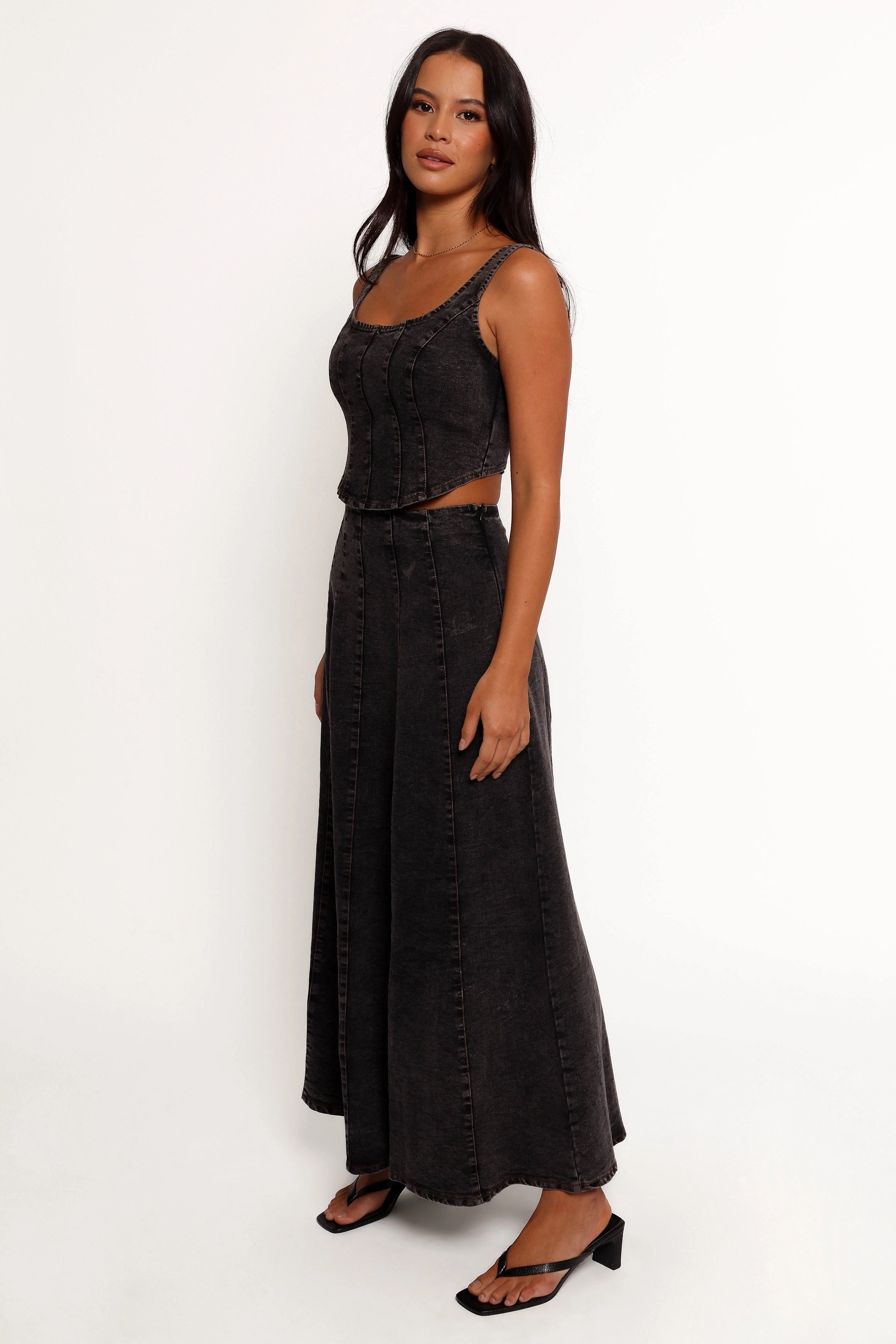 beaded embellishment Biodegradable Fabric Mara Midi Skirt - Black