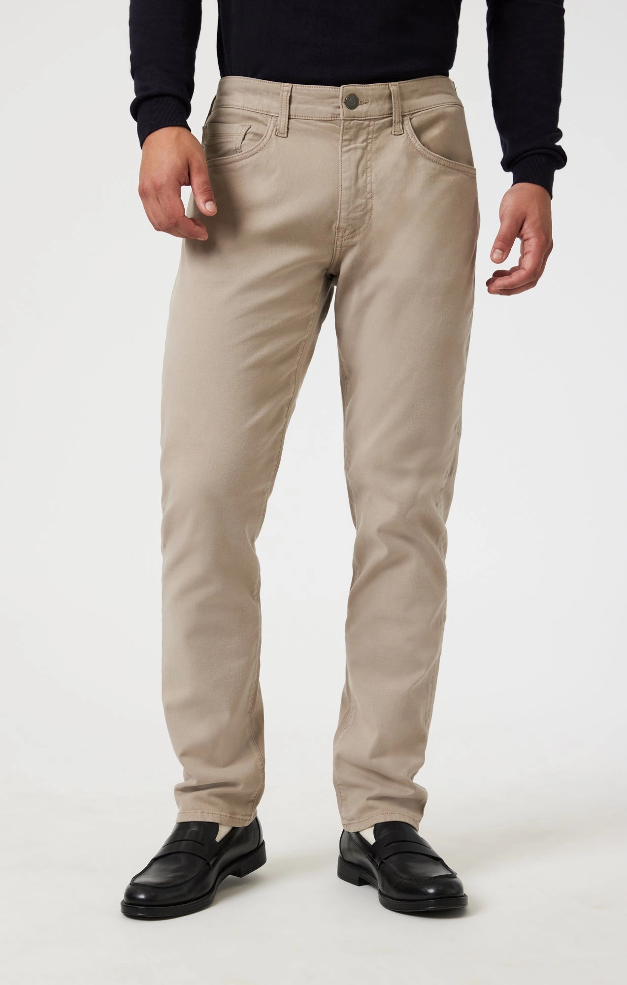 Recycled Polyester Blend Performance Comfort MARCUS SLIM STRAIGHT LEG IN LATTE LUXE TWILL