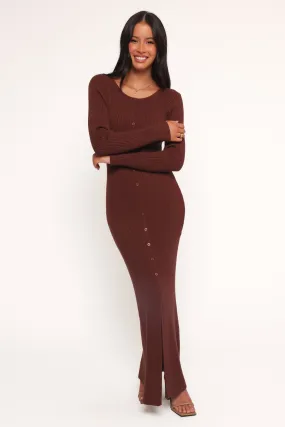 Minimal Cut Marshall Button Through Knit Maxi Dress - Chocolate