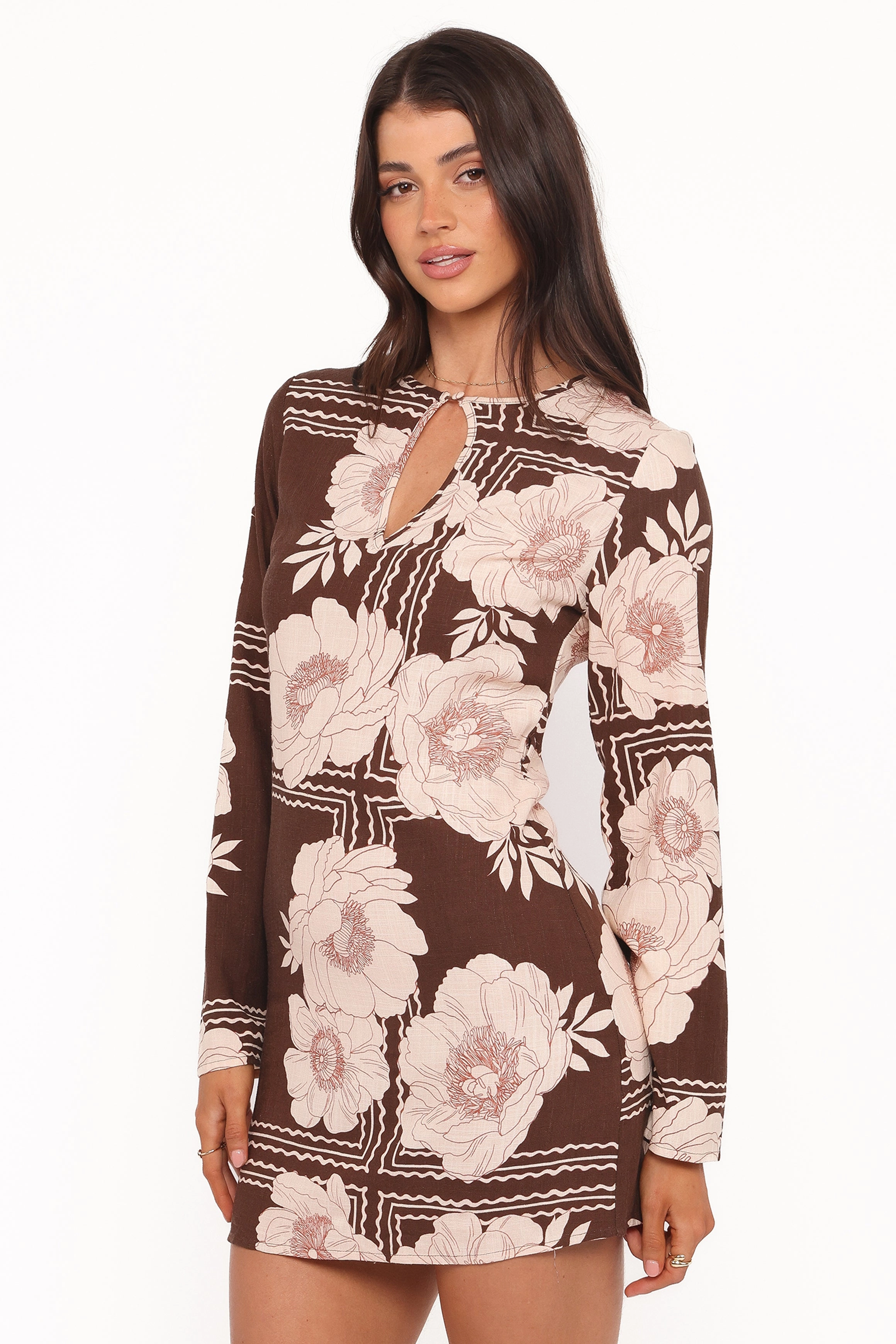 Relax Draping Organic-Fabric Marylon Mini Dress - Brown Floral