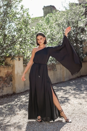 Matilda One Shoulder Maxi Dress - Black Soft Profile Silky Touch