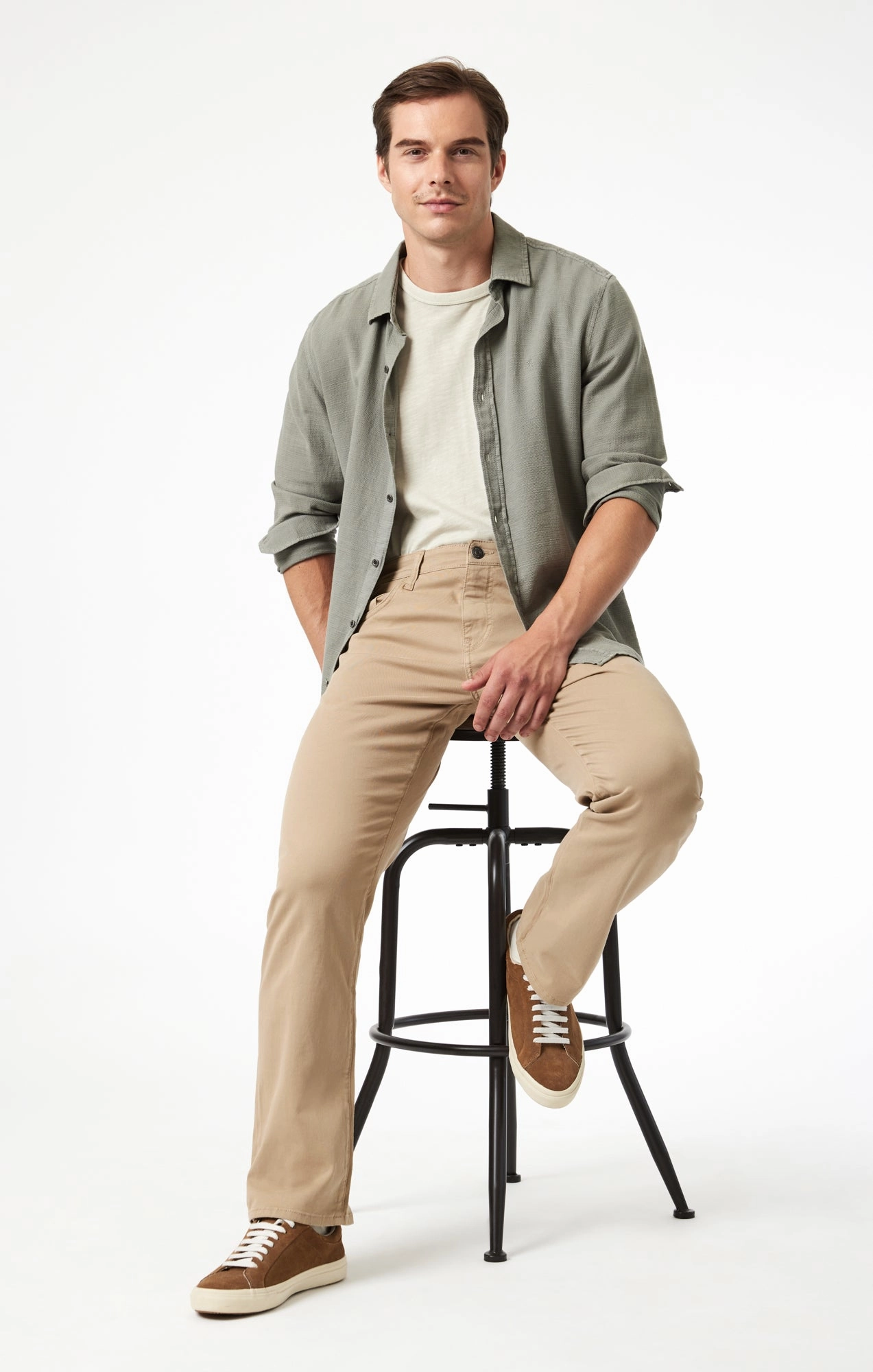 Anti Odor Technology Polished Look MATT RELAXED STRAIGHT LEG IN KHAKI CASUAL TWILL