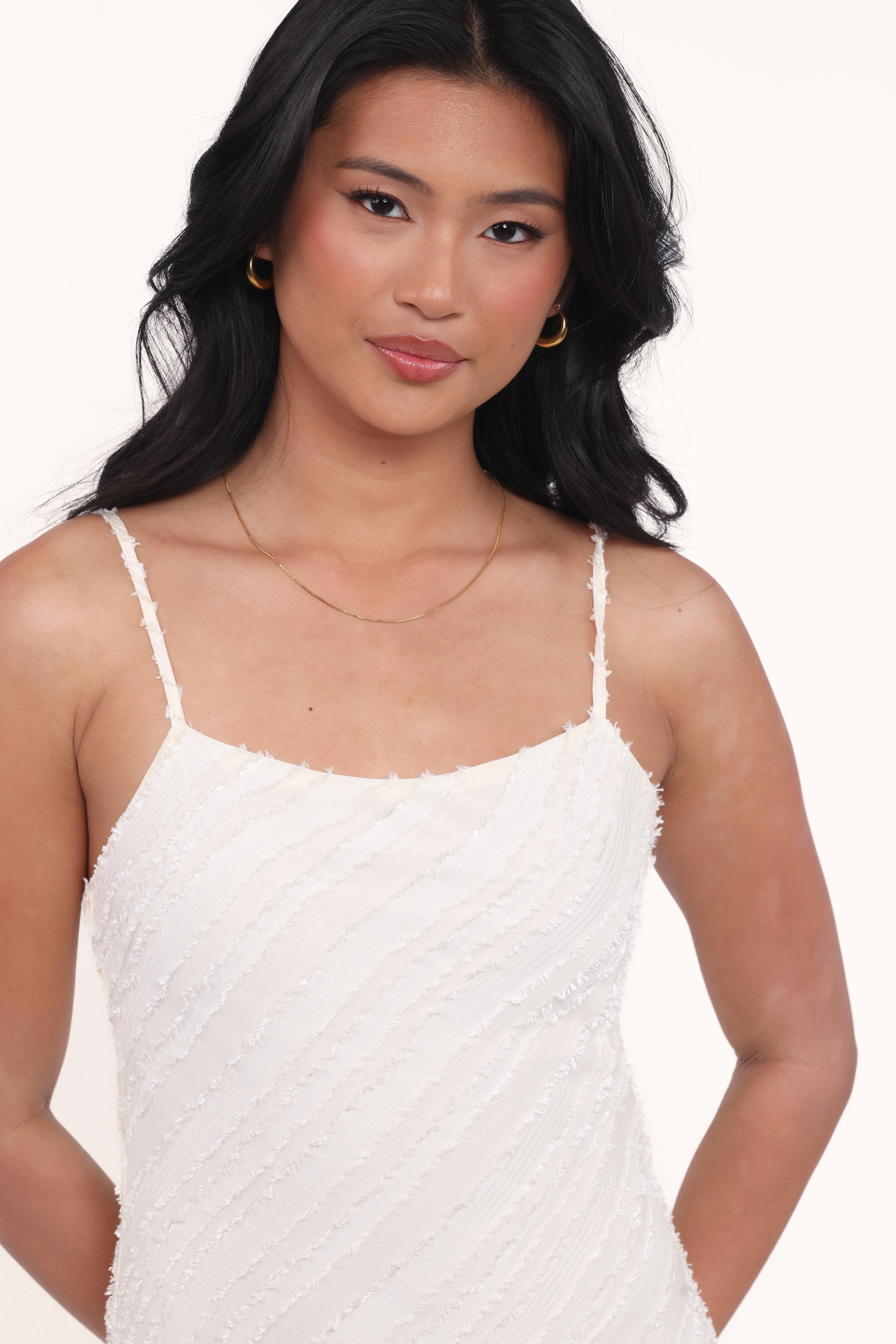 Bright bold dress Side Ruching Aileen Midi Dress - Cream