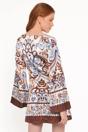 Megan Mini Dress - Ivory Brown Blue Tulle Air