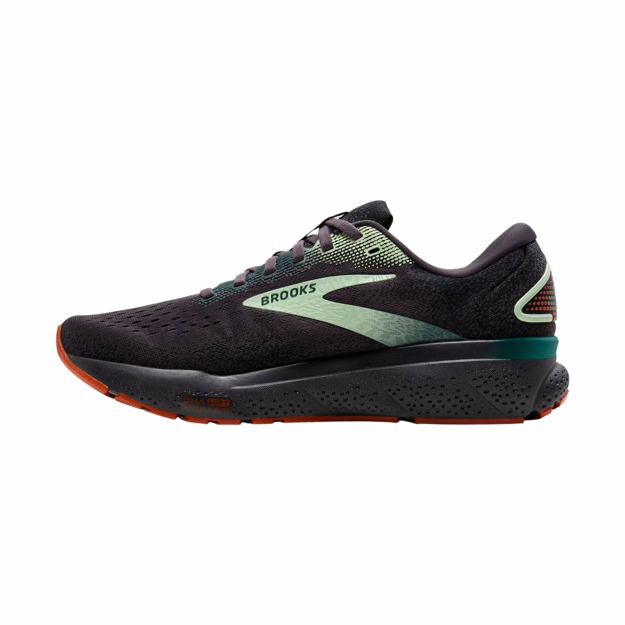 Brooks Men's Ghost 16 Road Running Shoes - Blackened Pearl/June Bug/Green Anatomically Shaped Footbed