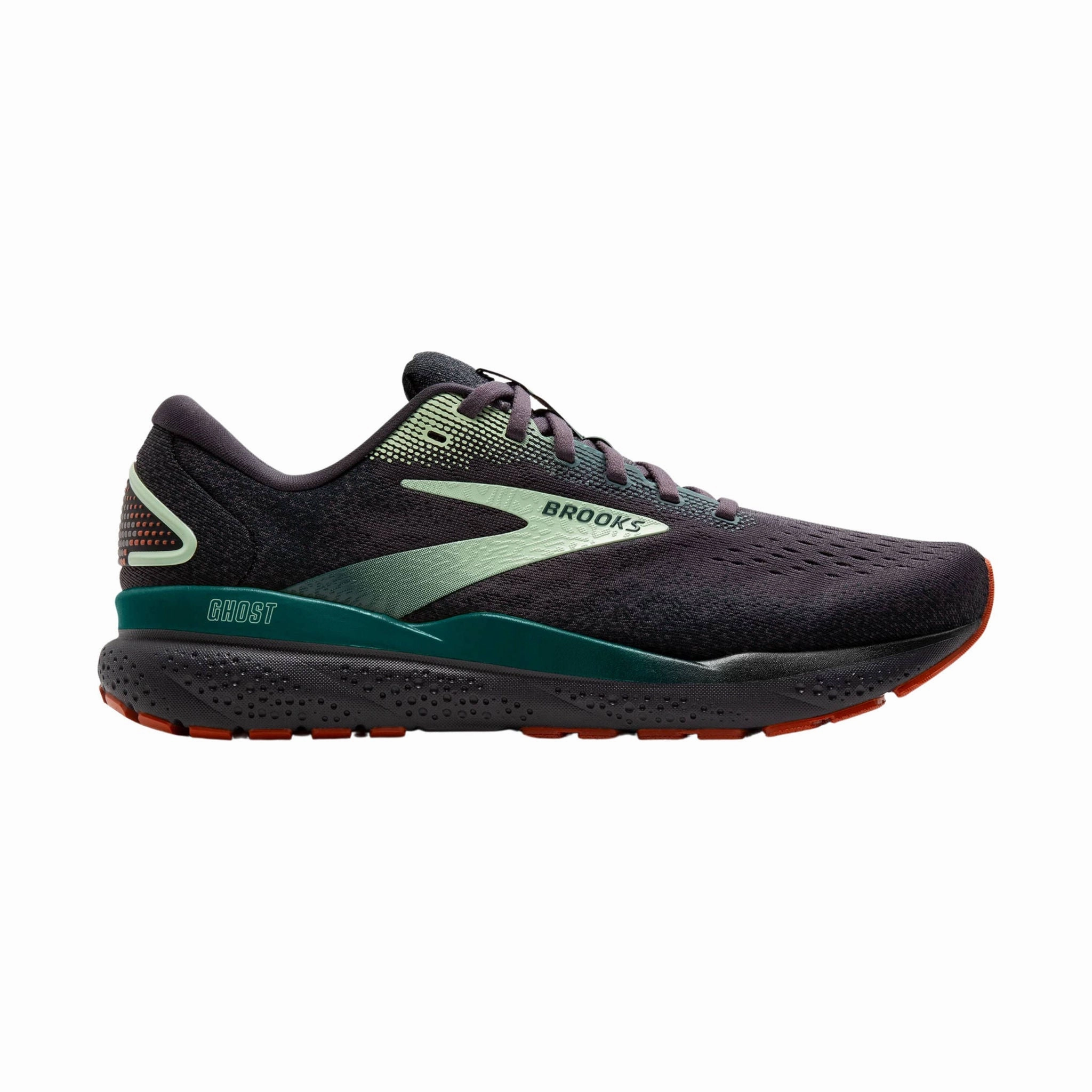 Brooks Men's Ghost 16 Road Running Shoes - Blackened Pearl/June Bug/Green Perforated Ventilation System