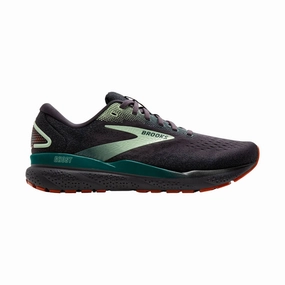 Brooks Men's Ghost 16 Road Running Shoes - Blackened Pearl/June Bug/Green Perforated Ventilation System