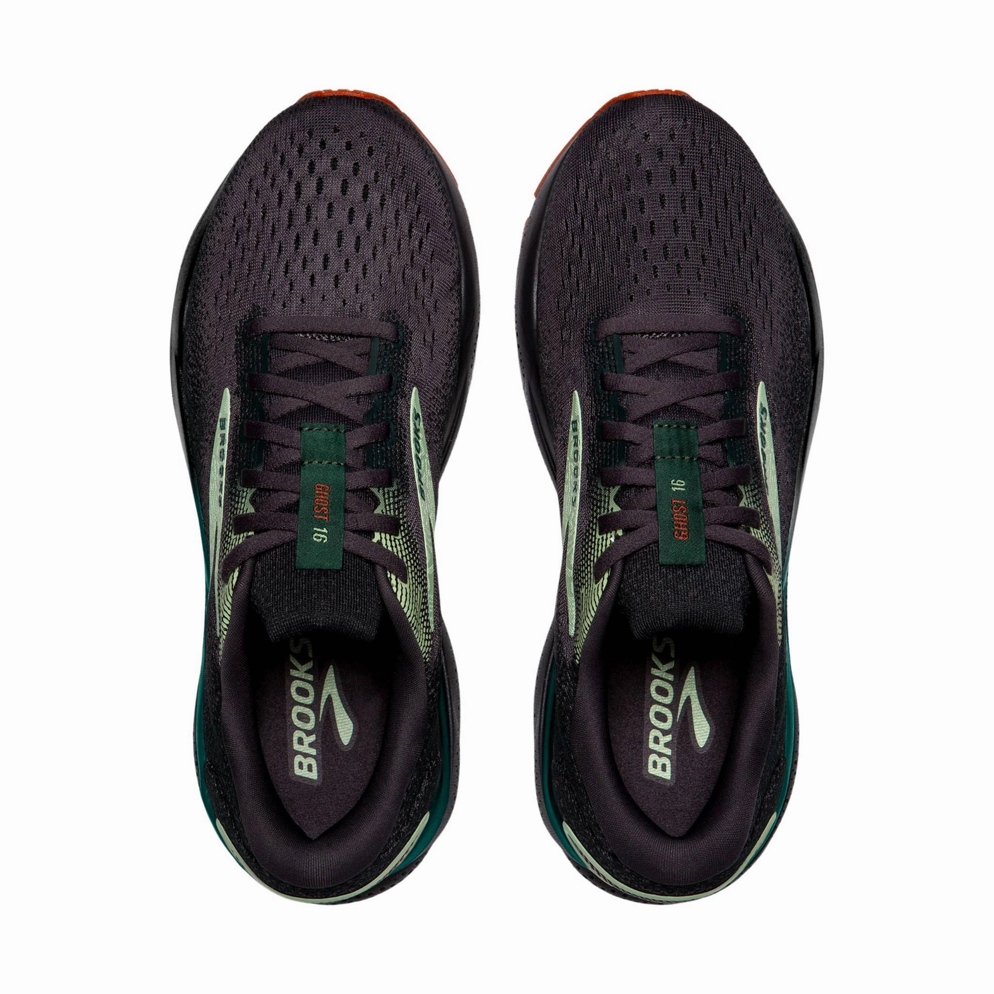 Rush Hour Brooks Men's Ghost 16 Road Running Shoes - Blackened Pearl/June Bug/Green