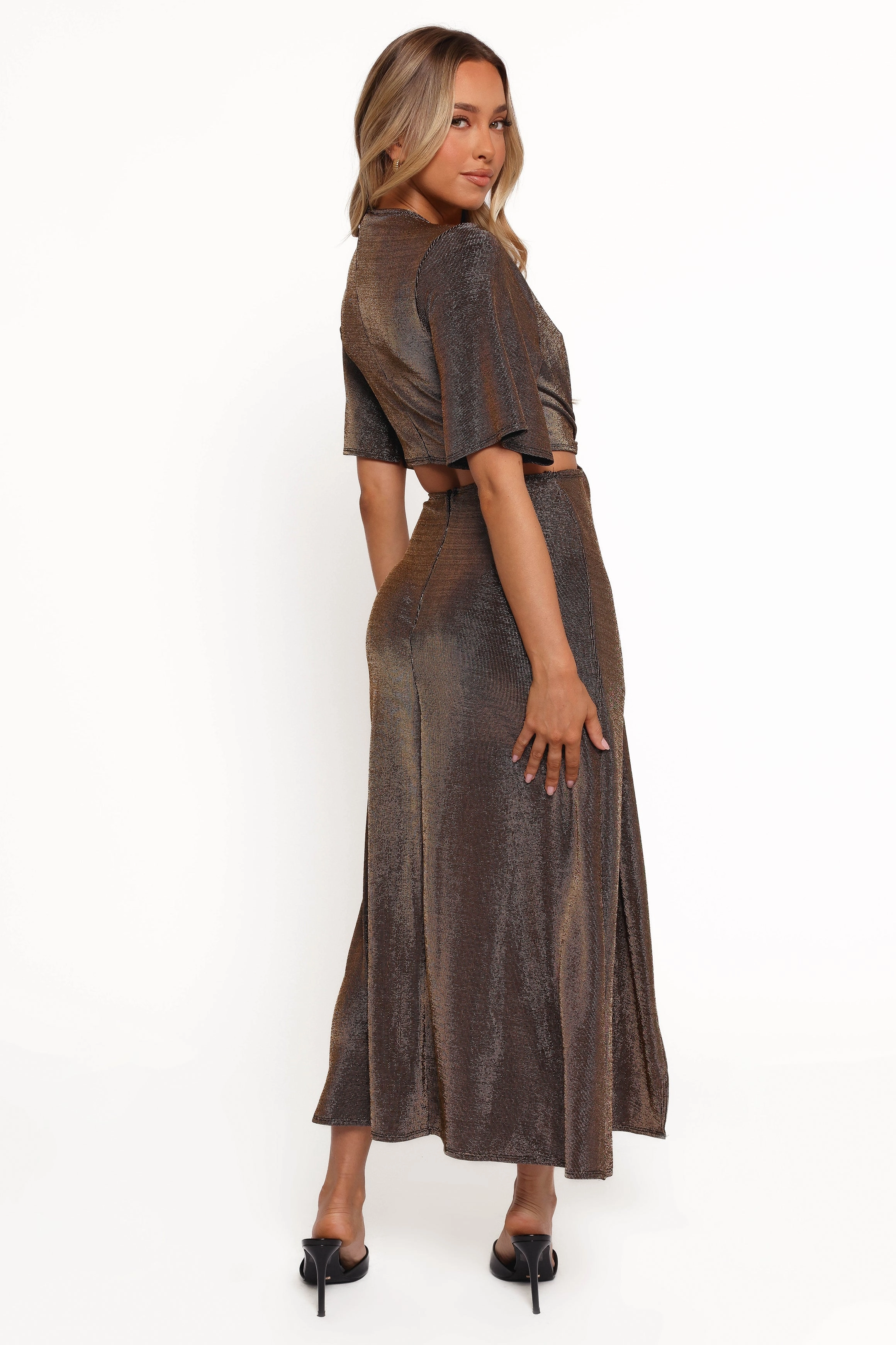 Blanca Cut Out Maxi Dress - Black/Rose Gold Playful and flirty dress
