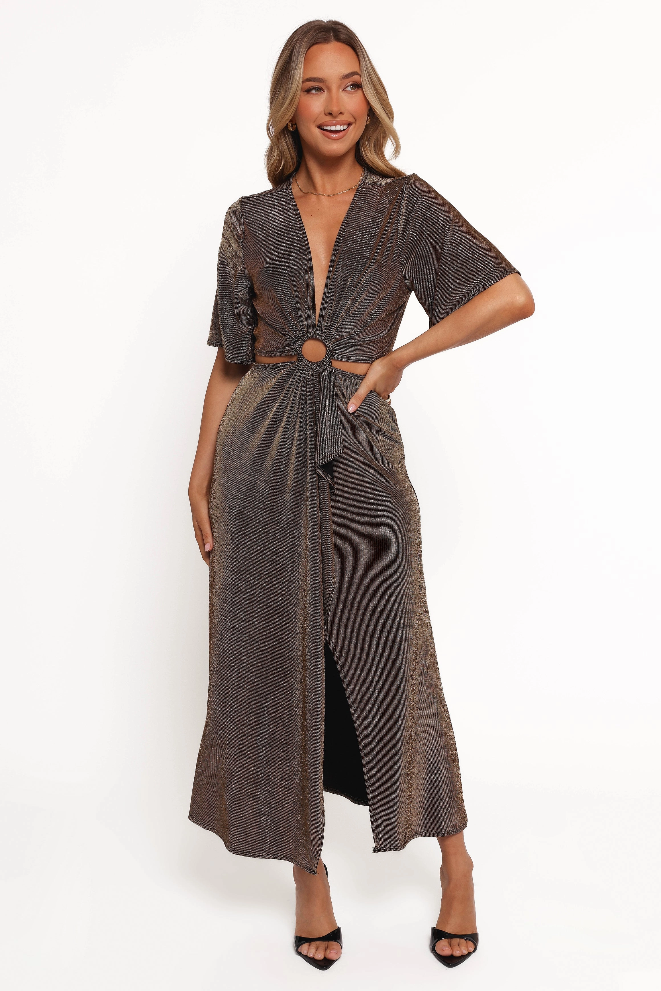 Elegant Simplicity Blanca Cut Out Maxi Dress - Black/Rose Gold