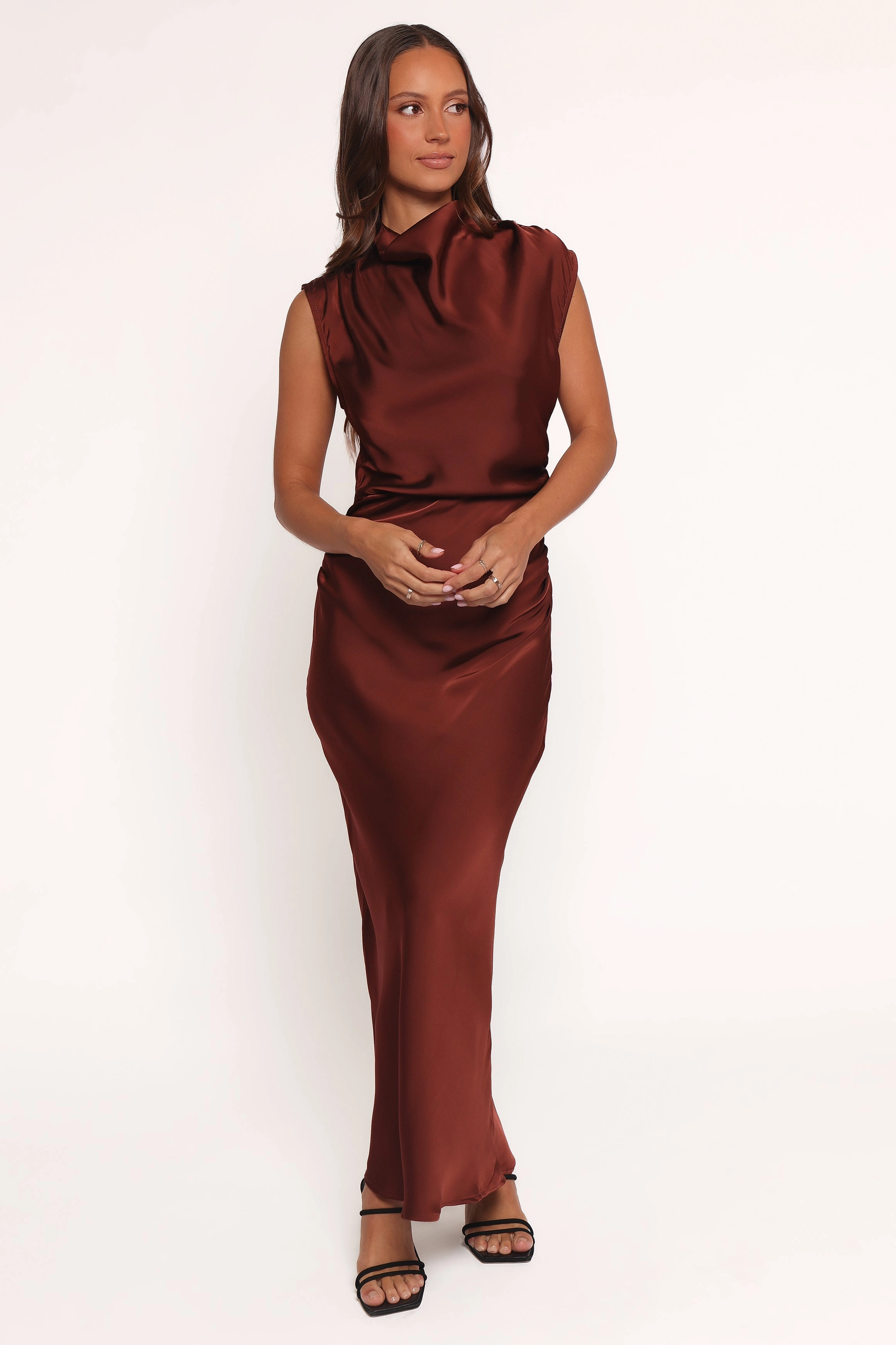 Meryn High Neck Dress - Brown Clean Structure