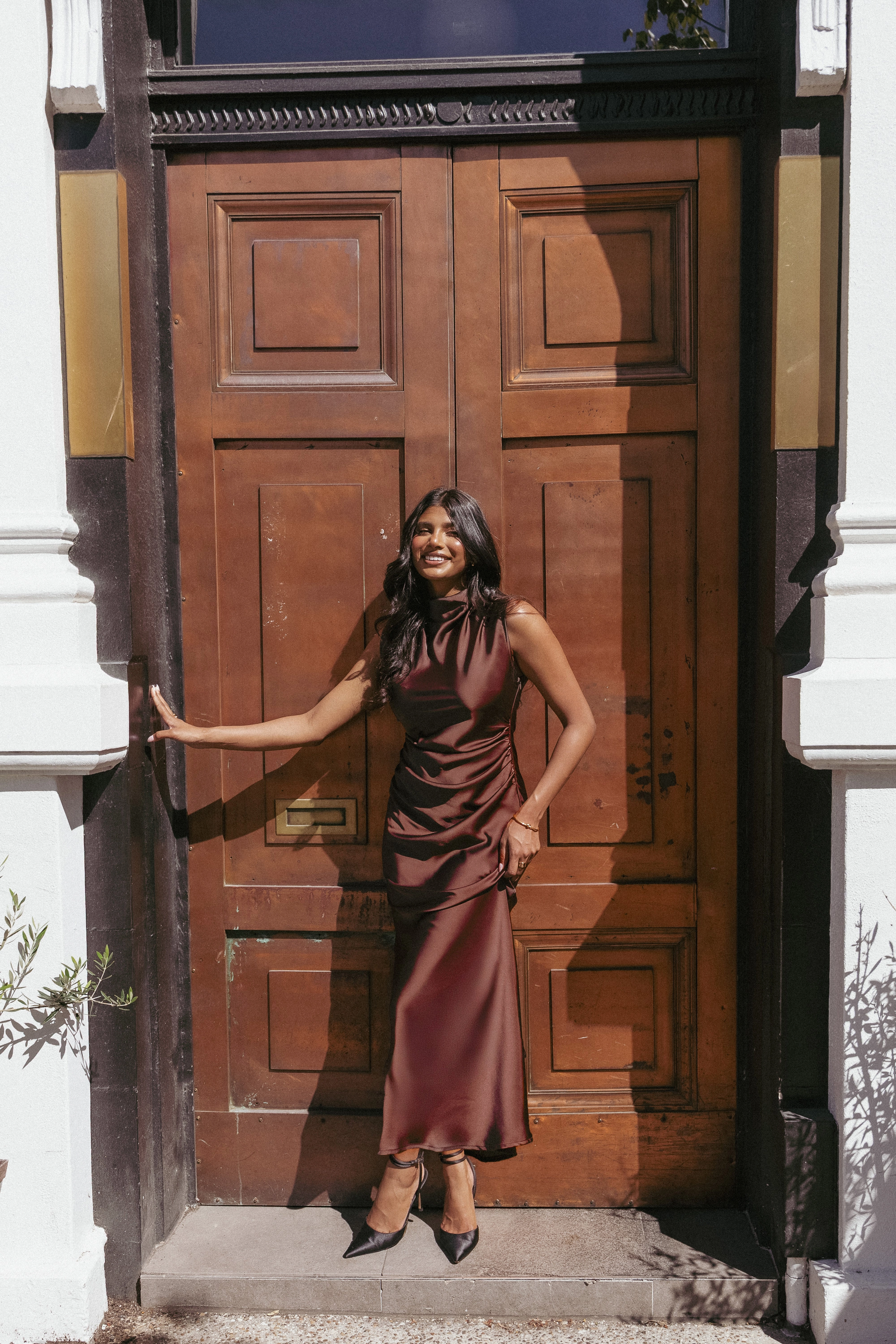 Layering Piece Night Appeal Meryn High Neck Dress - Brown