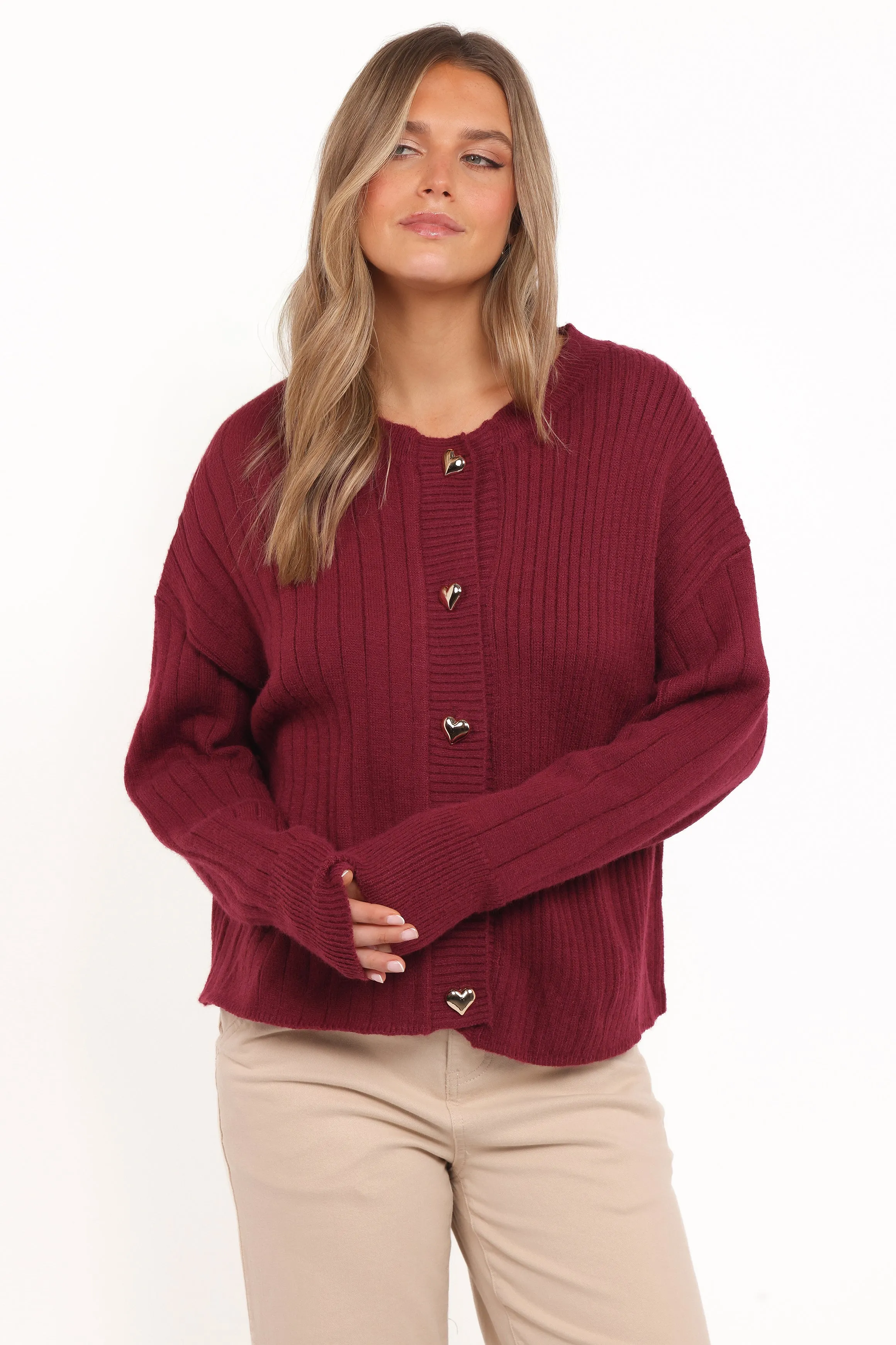 Loulani Heart Button Cardigan - Cherry Plush Inner Lining Travel Comforted