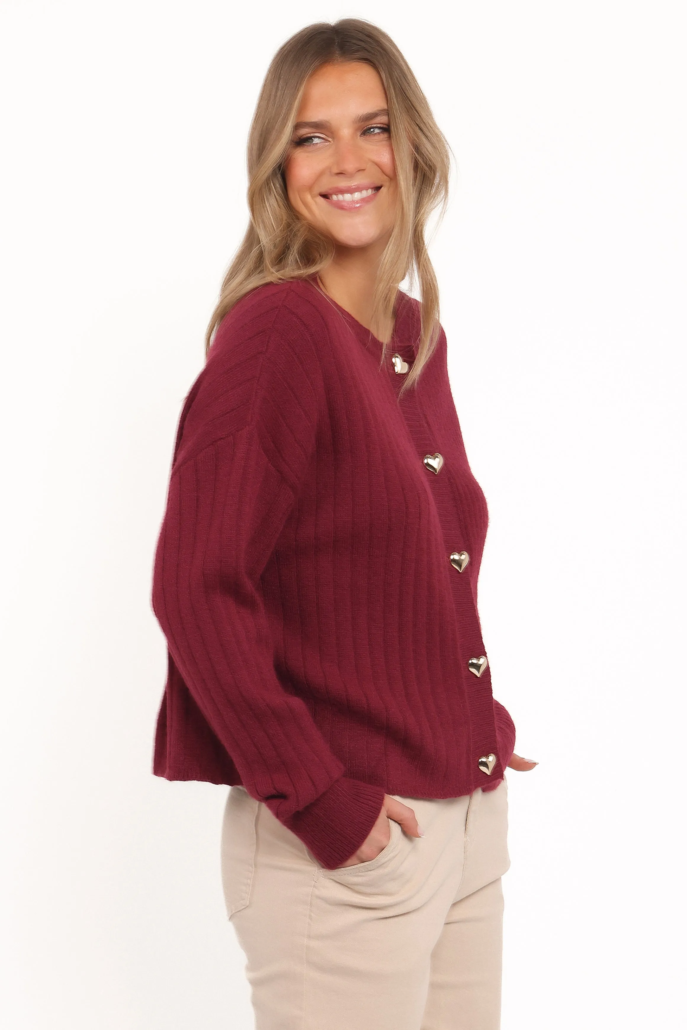 Loulani Heart Button Cardigan - Cherry Clean Aesthetic