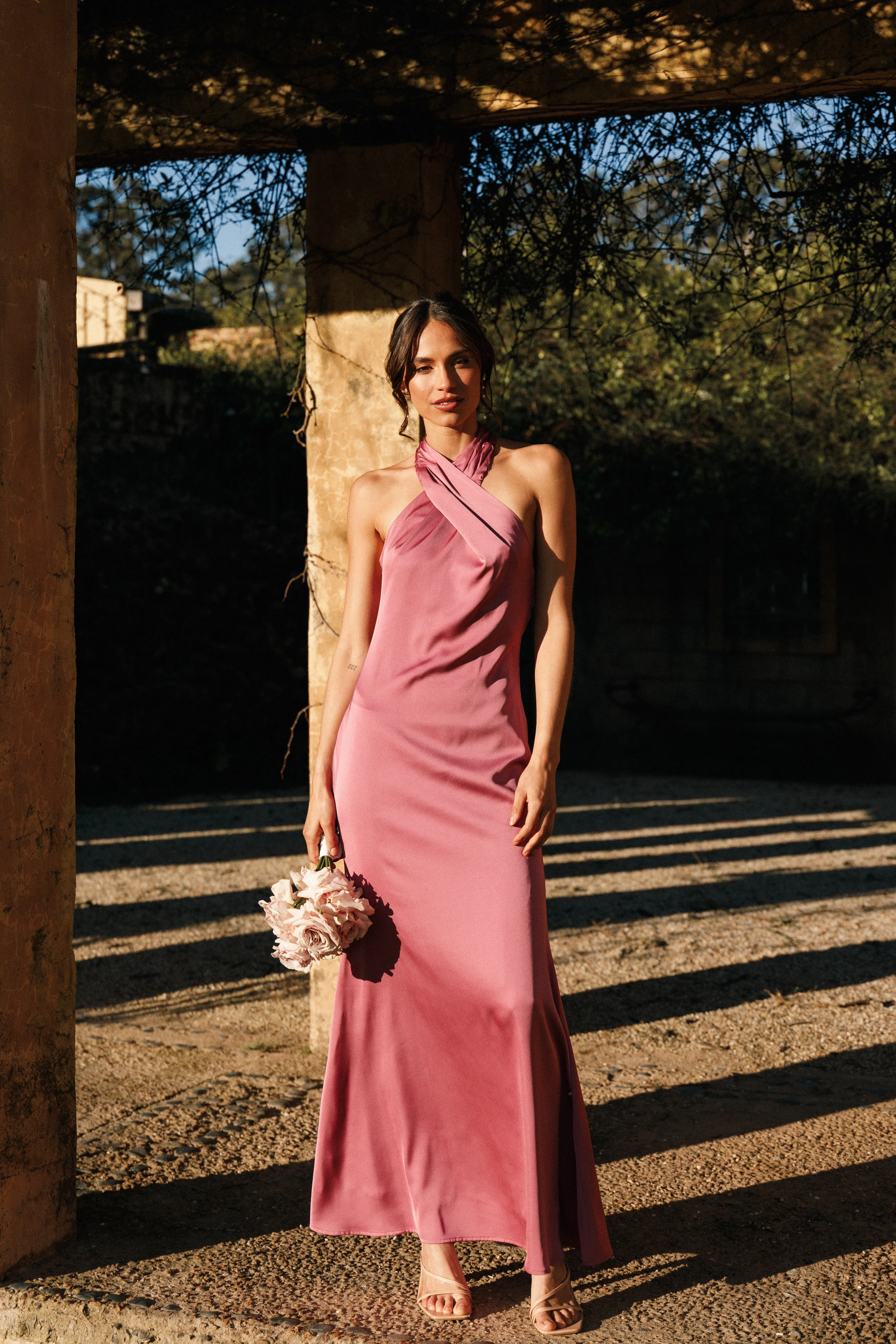 Date night Chic And Comfortable Mila Halterneck Maxi Dress - Dark Rose
