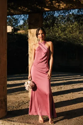 Date night Chic And Comfortable Mila Halterneck Maxi Dress - Dark Rose