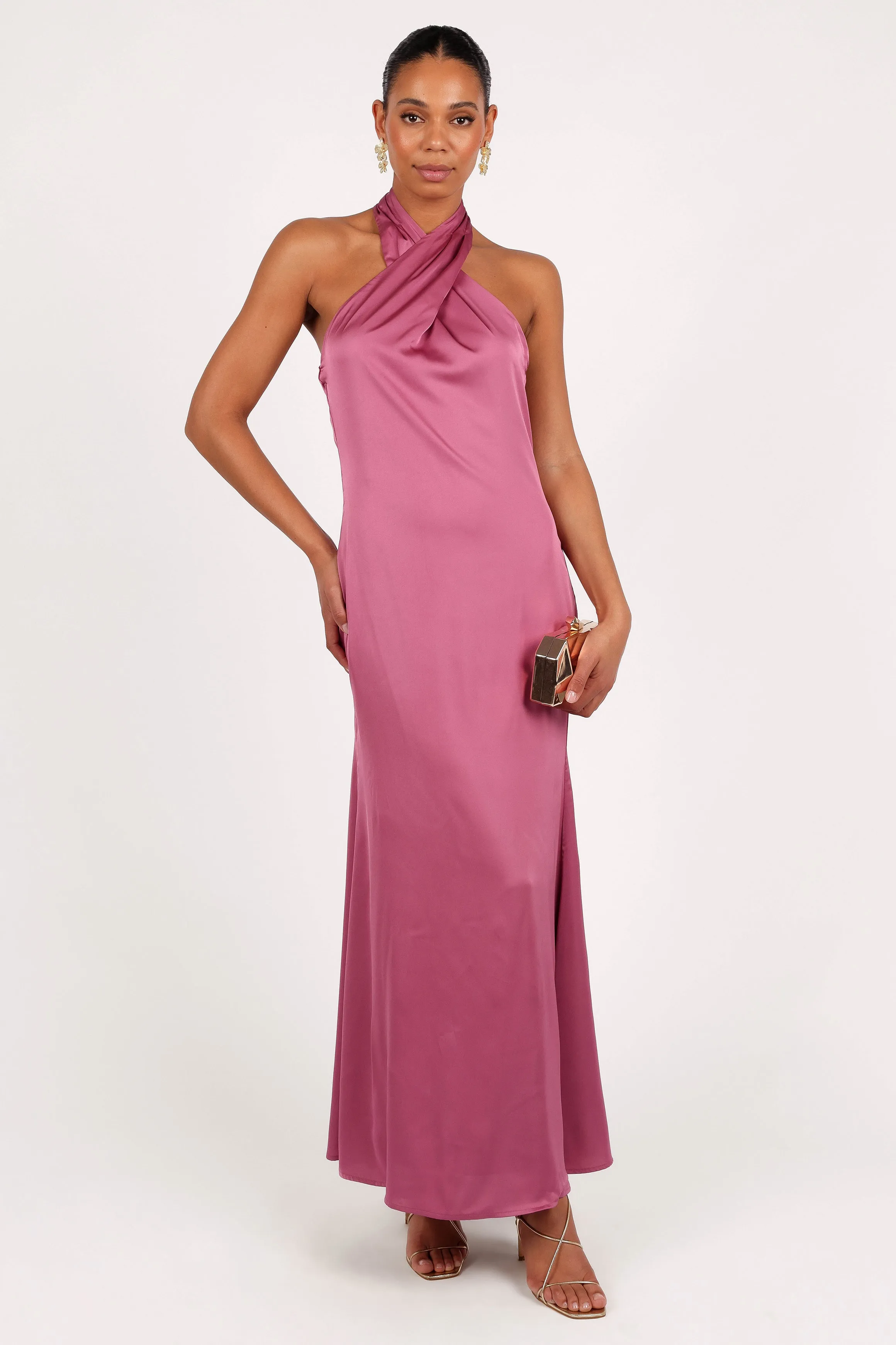 Mila Halterneck Maxi Dress - Dark Rose Event Glow