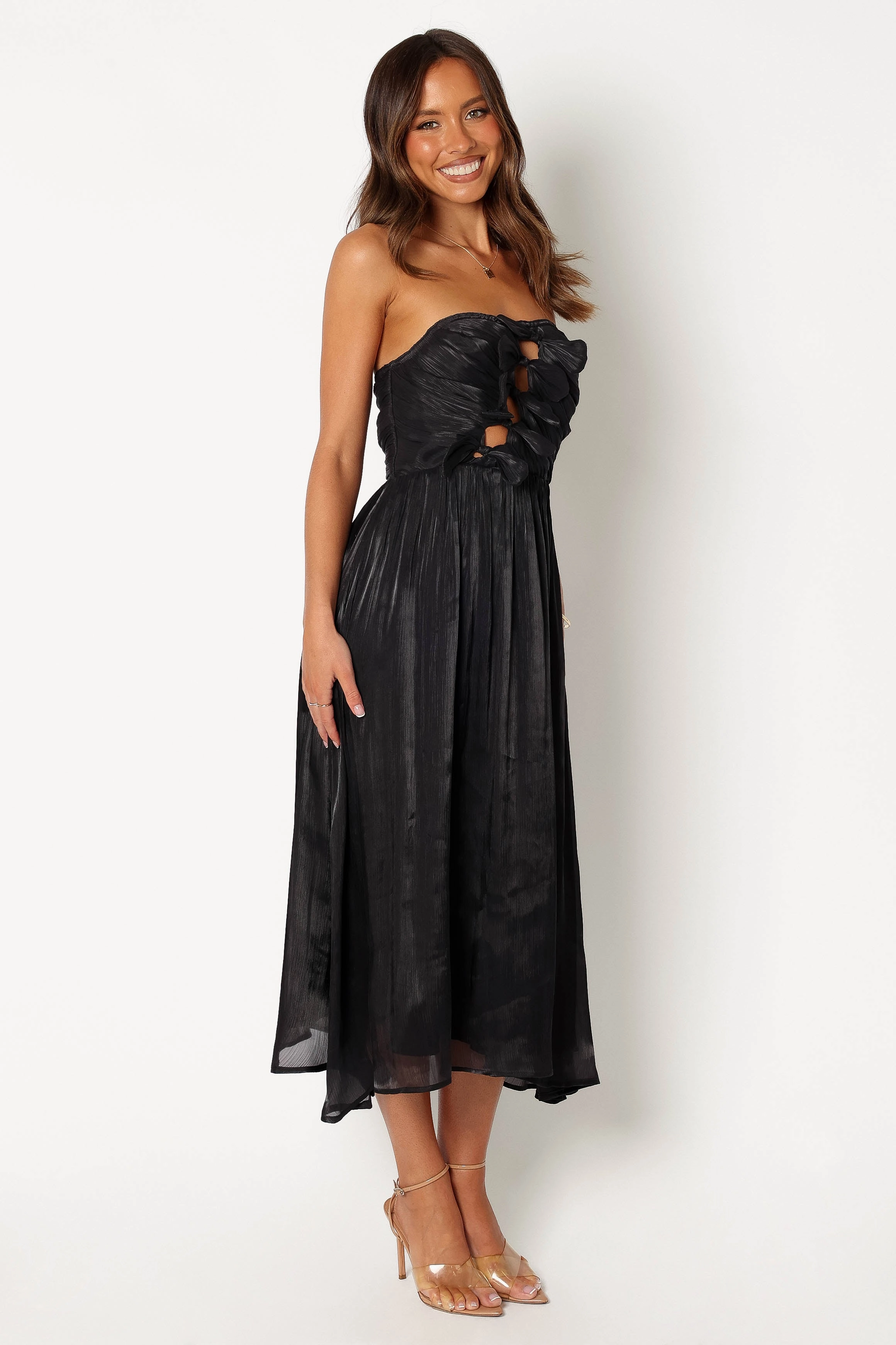 Texture Style Soft Appearance Mila Strapless Midi Dress - Black