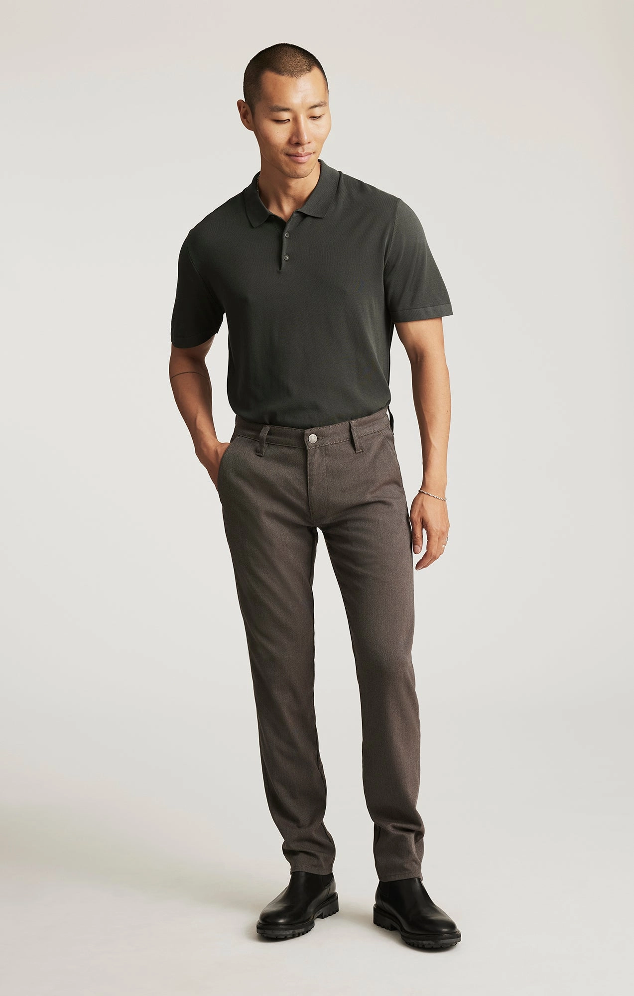 No Irritation Seams Outdoor Friendly MILTON SLIM STRAIGHT CHINO IN BROWN FEATHER TWEED