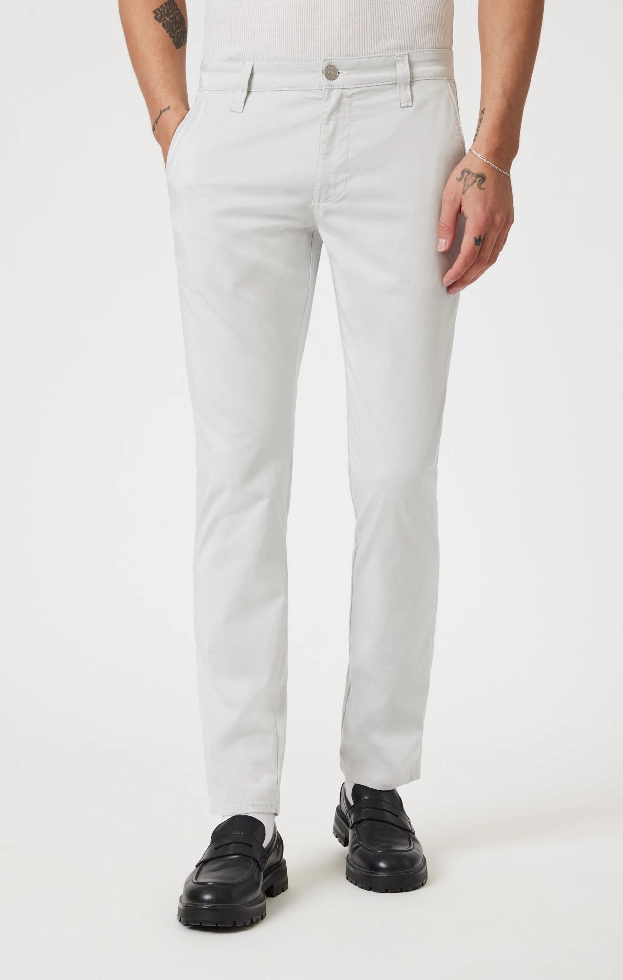 Layering Essential MILTON SLIM STRAIGHT CHINO PANTS IN STONE CITY SMART