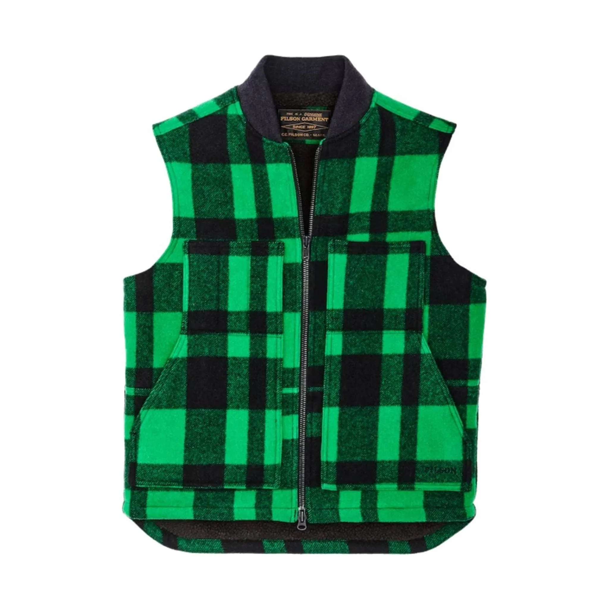Filson Lined Mackinaw Wool Work Vest - Acid Green Black Thermal Regulation System