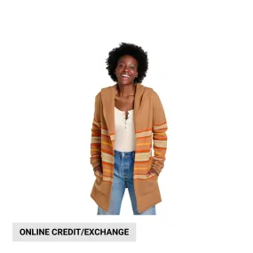 Toad & Co Women's Merino Heartfelt Hoodie - Tabac Stripe tropical print Relaxed Style