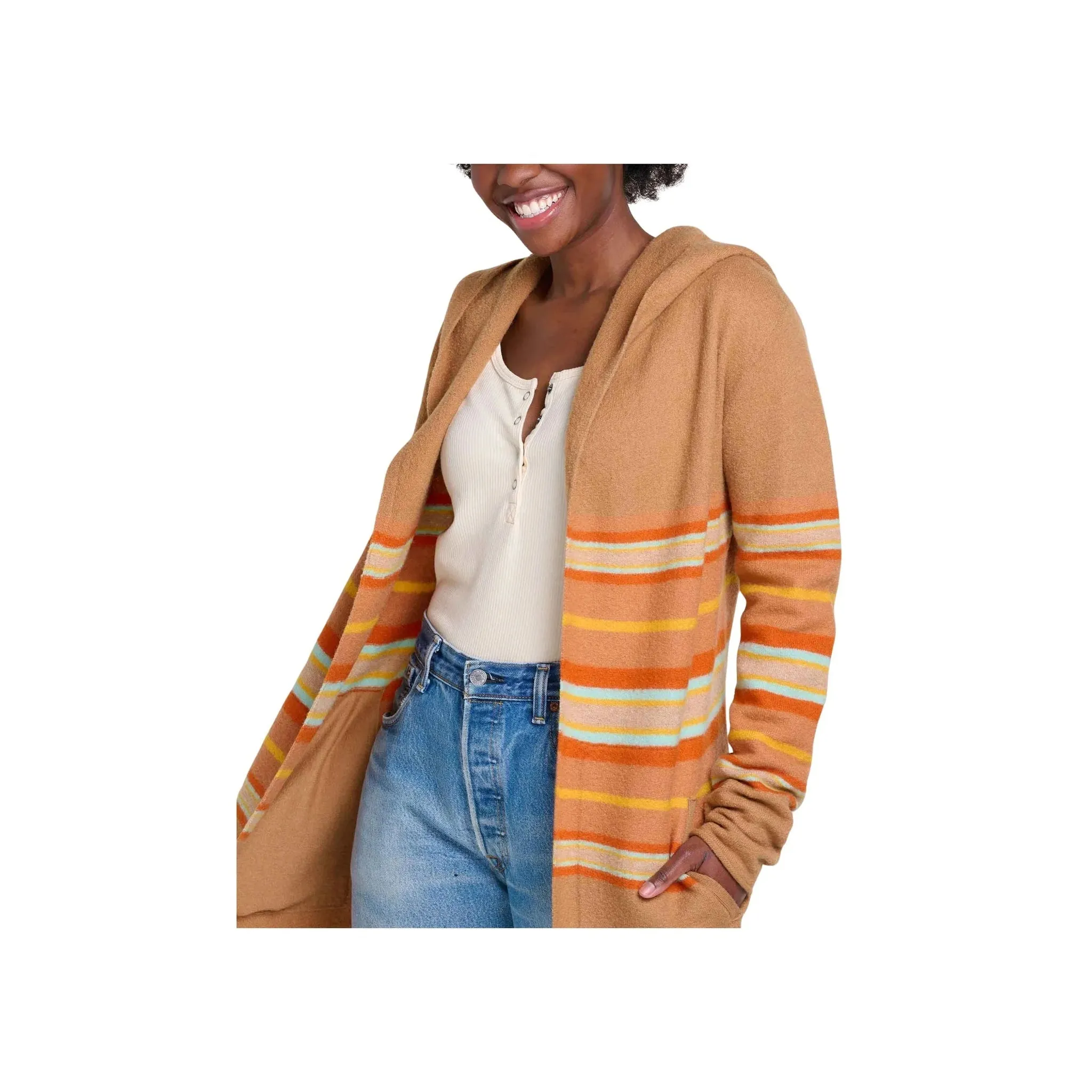 Toad & Co Women's Merino Heartfelt Hoodie - Tabac Stripe Outdoor Minimal Regular Fit