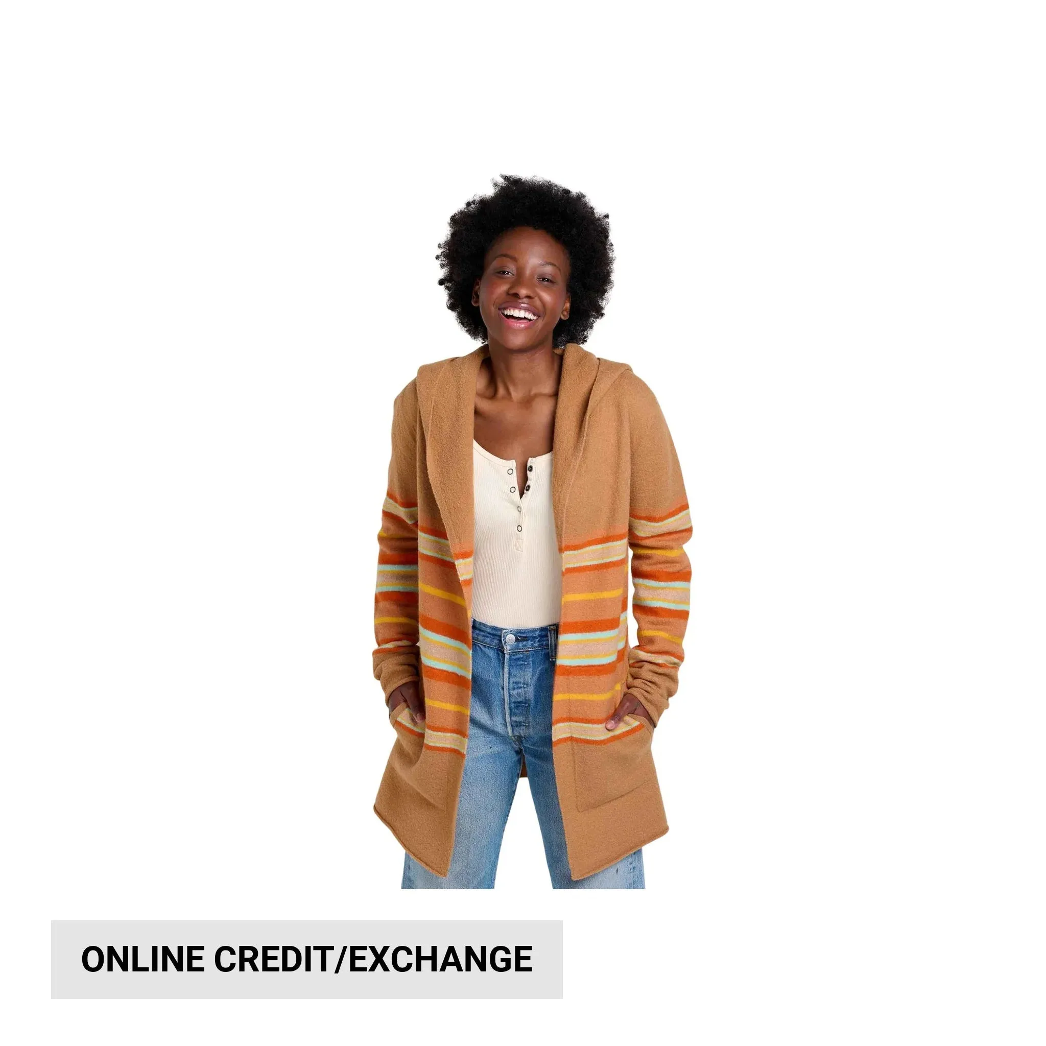 Toad & Co Women's Merino Heartfelt Hoodie - Tabac Stripe tropical print Relaxed Style