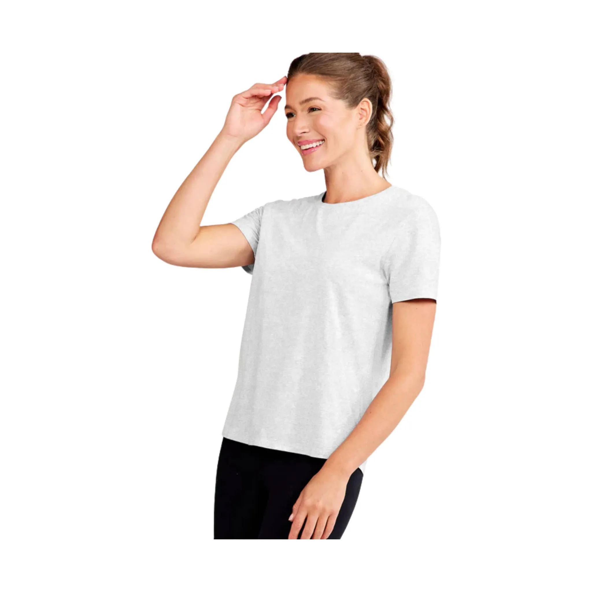 Tasc Women's All Day Short Sleeve T Shirt - Light Grey Heather TwoToneEffect