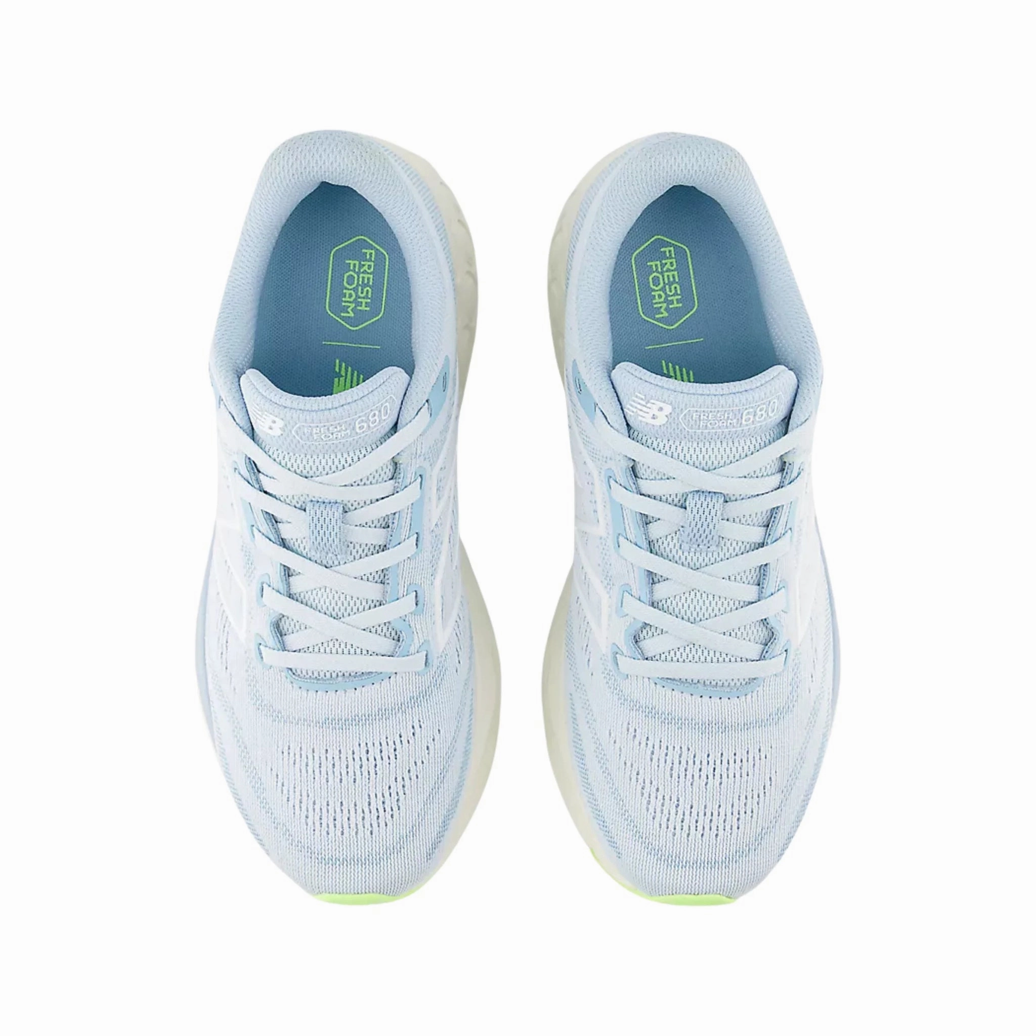 retro look New Balance Women's Fresh Foam 680 v8 Running Shoes - Quarry Blue with Chrome Blue and Sea Salt