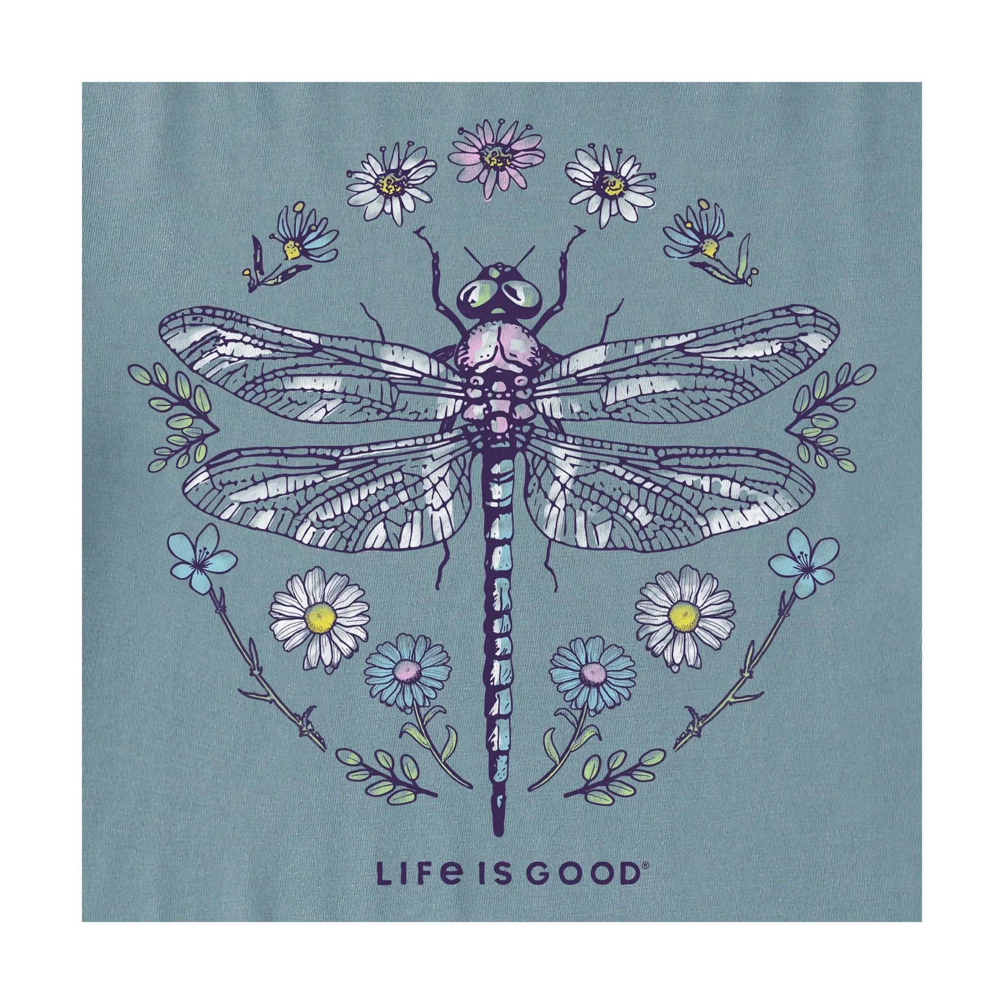 NonIrritating Seams Life Is Good Women's Dragonfly Short Sleeve Crusher Lite Vee - Smoky Blue