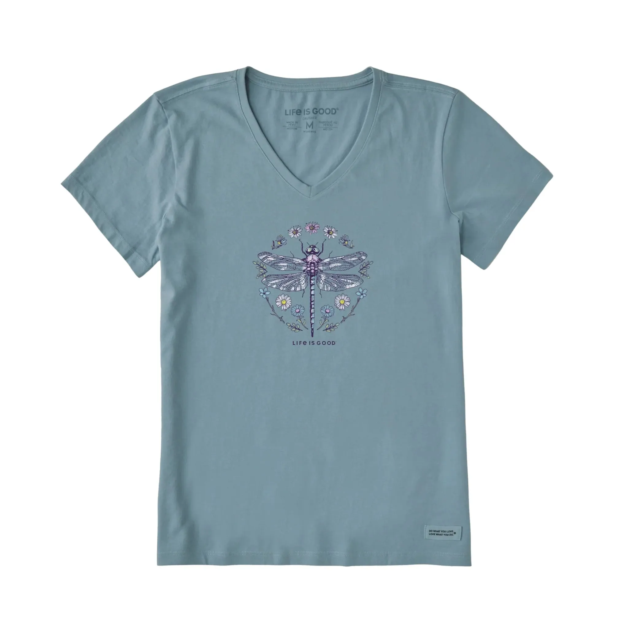 Soft Touch Texture Life Is Good Women's Dragonfly Short Sleeve Crusher Lite Vee - Smoky Blue