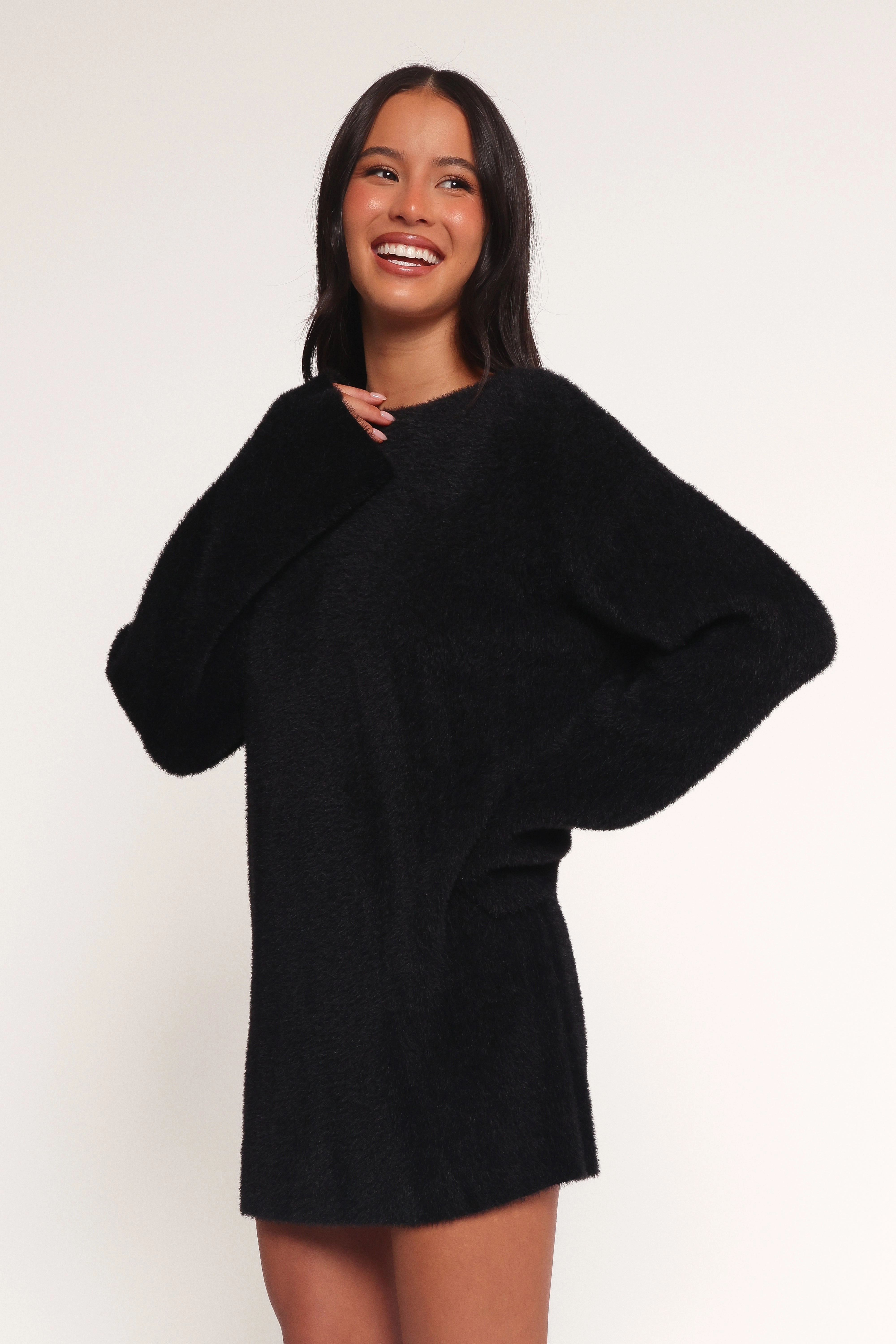 Pleated-Skirt Mitchell Knit Mini Dress - Black