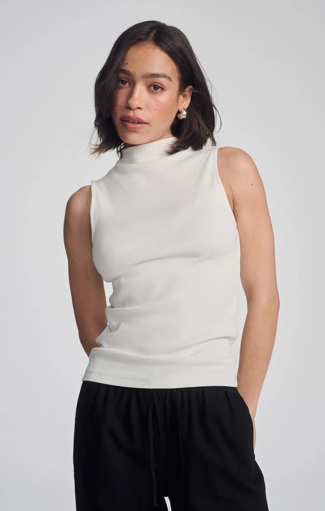 hypoallergenic MOCK NECK TANK TOP IN ANTIQUE WHITE