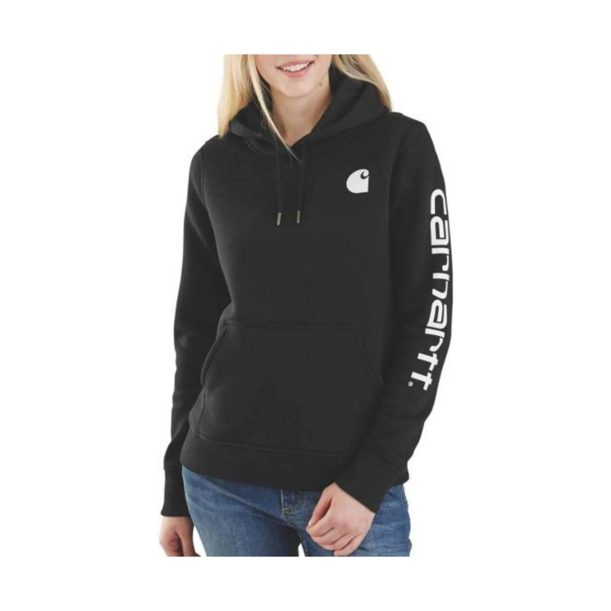 Layer Minimal camping suitable Carhartt Women's Relaxed Fit Midweight Logo Sleeve Graphic Sweatshirt - Black