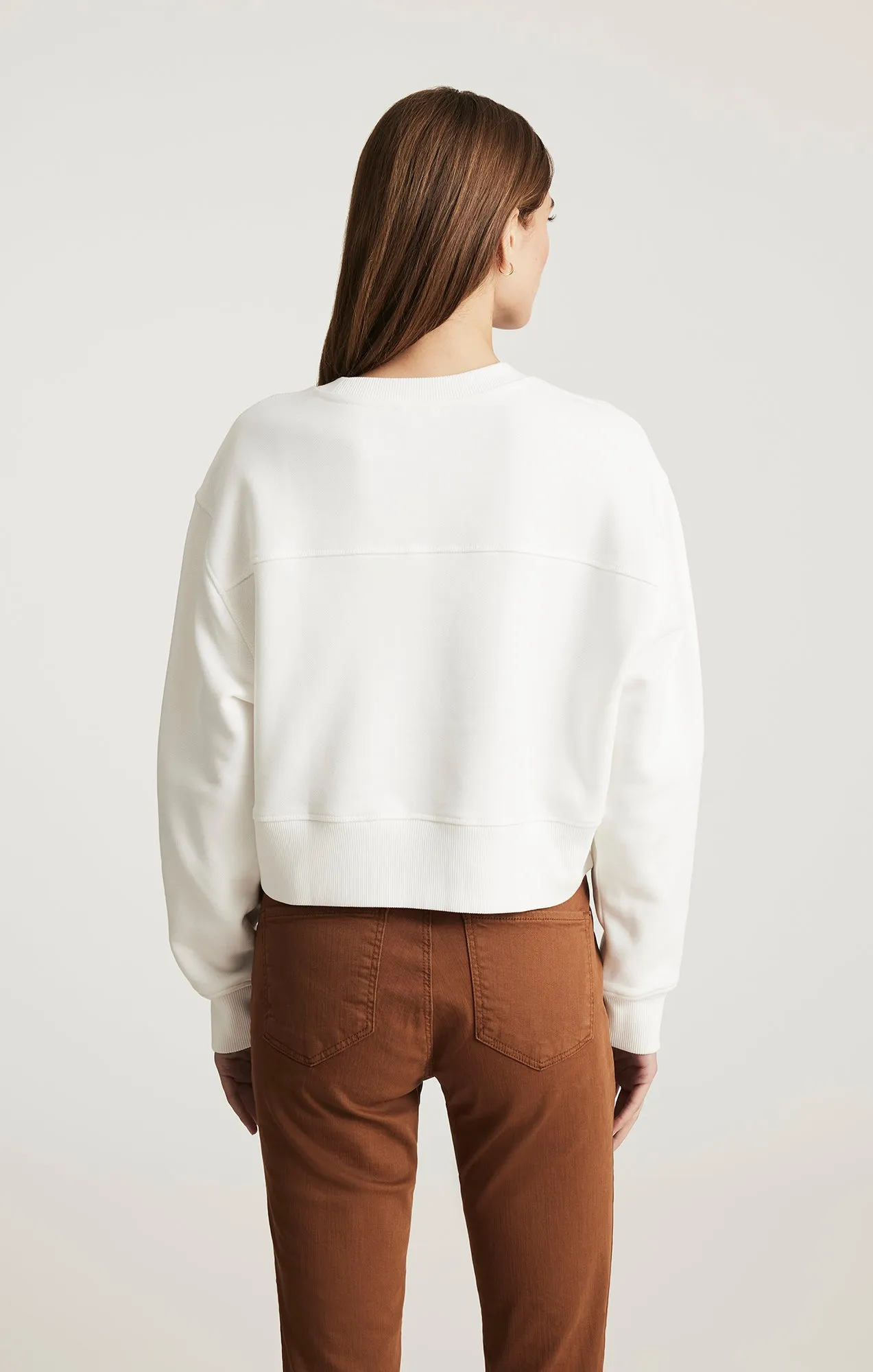 Polyester Material CROPPED CREW NECK SWEATSHIRT IN ANTIQUE WHITE