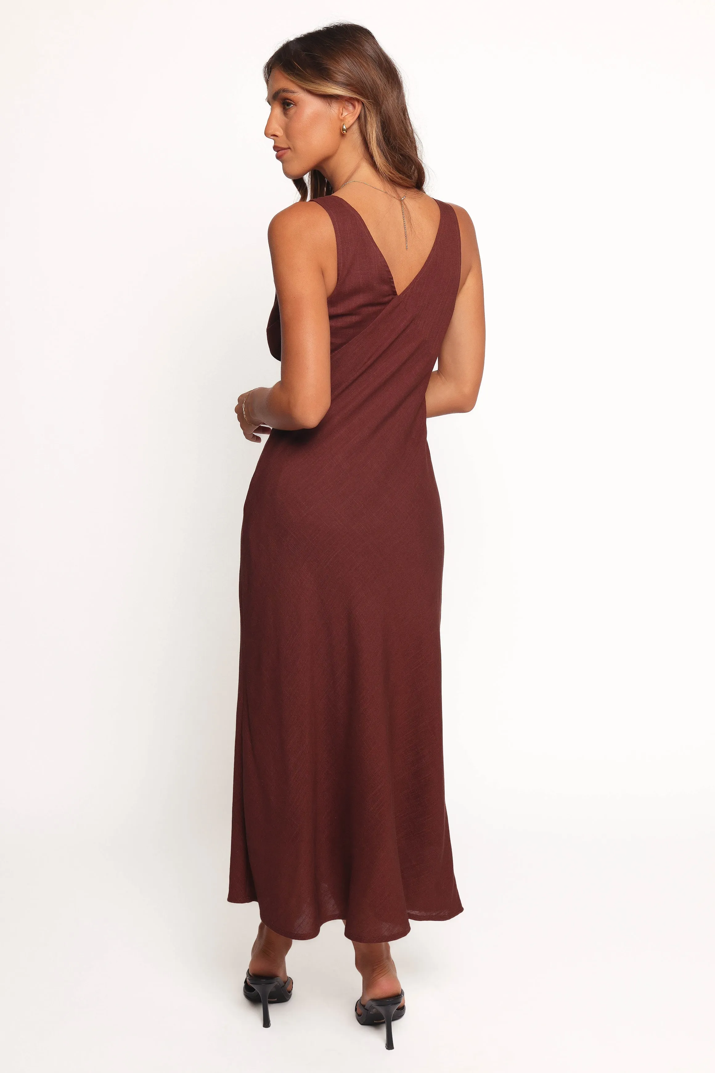 Shyla Midi Dress - Brown Flattering Waist Fit