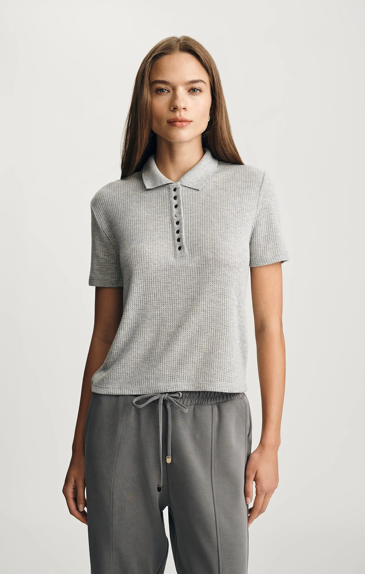 Evening Elegance Comfy Wear SHORT SLEEVE POLO T-SHIRT IN MID GREY MELANGE