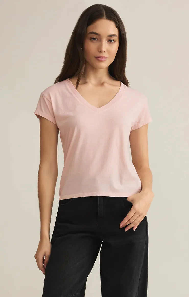 Comfortable texture Modern V Neck Tee | Graphite Grey, Pink Salt, White Slub Knit Texture