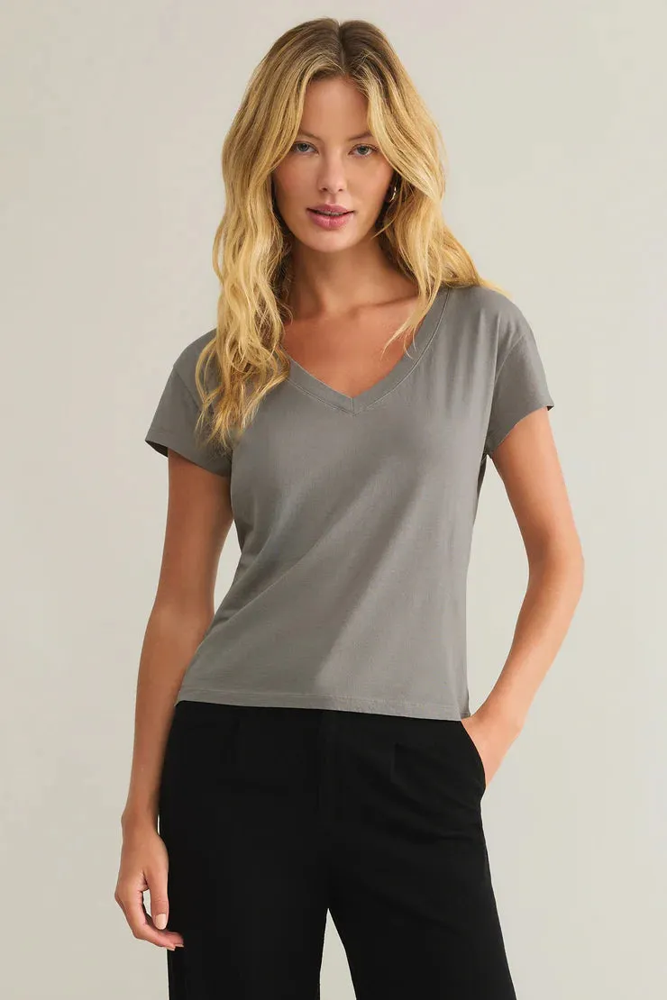 Modern V Neck Tee | Graphite Grey, Pink Salt, White Slub Knit Texture Breezy Comfort
